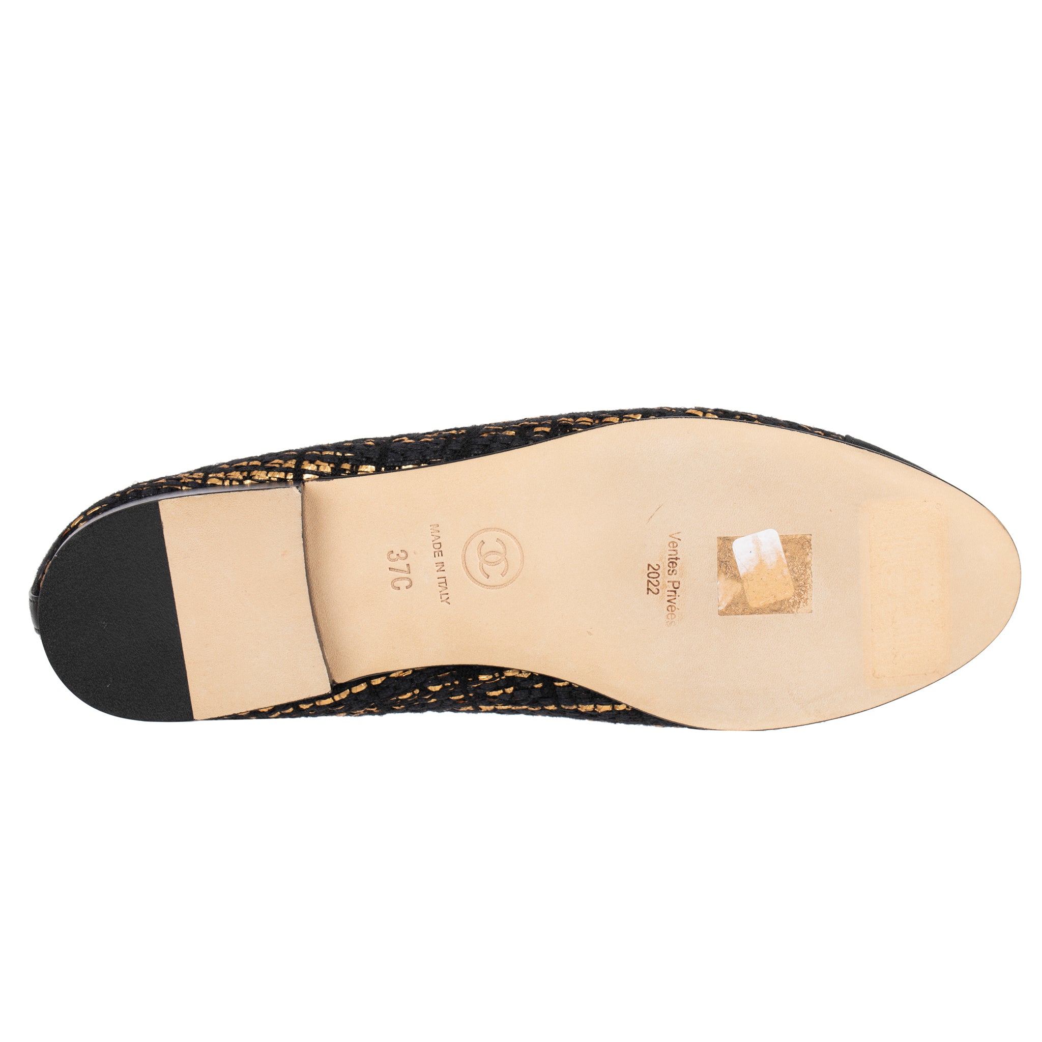 Chanel Black & Gold Tweed ballet Flats 37 FR