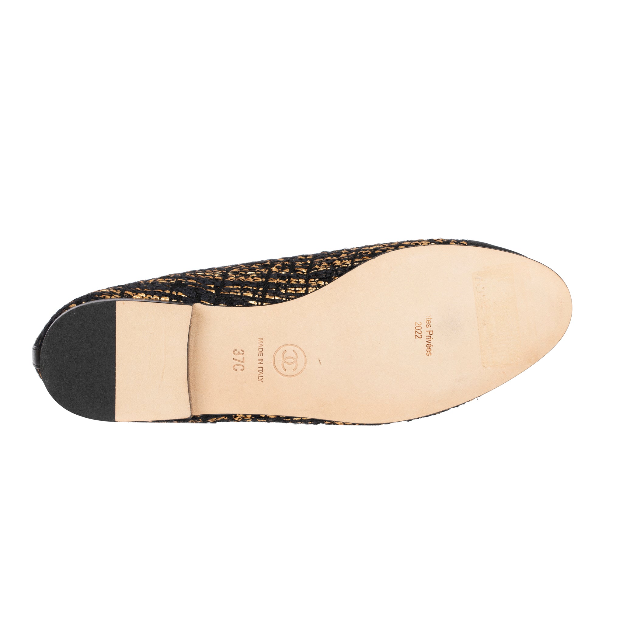 Chanel Black & Gold Tweed ballet Flats 37 FR