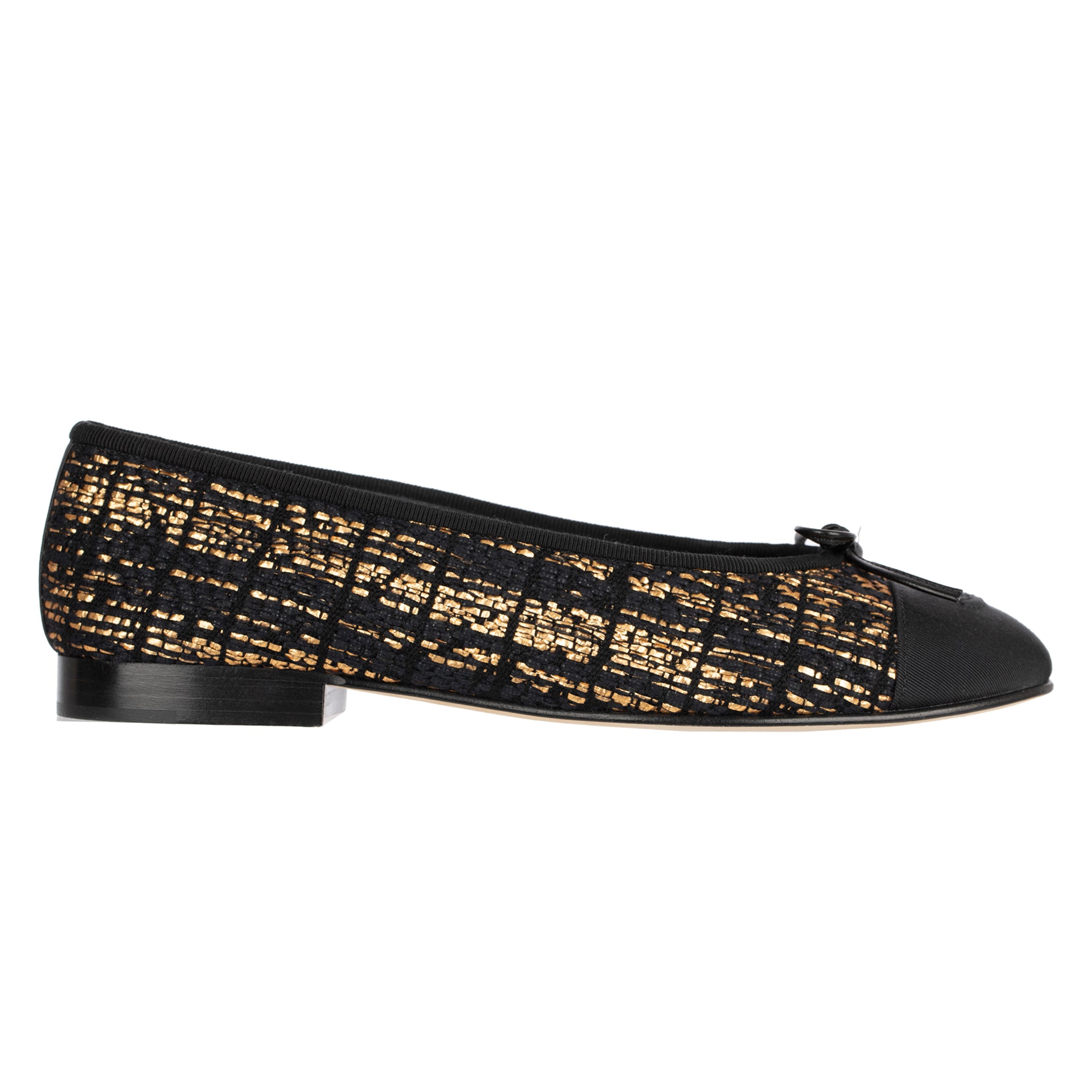 Chanel Black & Gold Tweed ballet Flats 37 FR