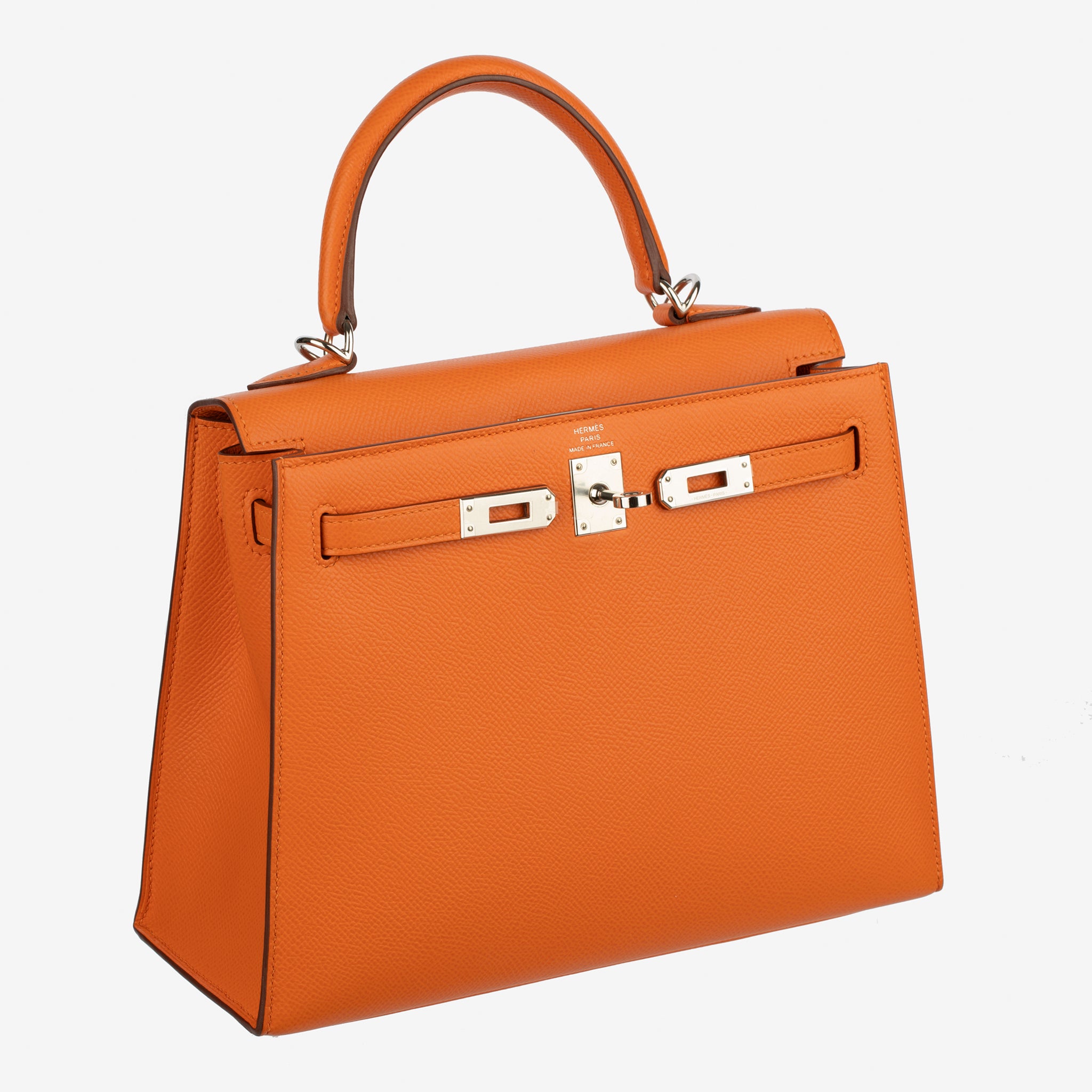 Hermes Kelly 25cm Sellier Orange Epsom Leather Palladium Hardware