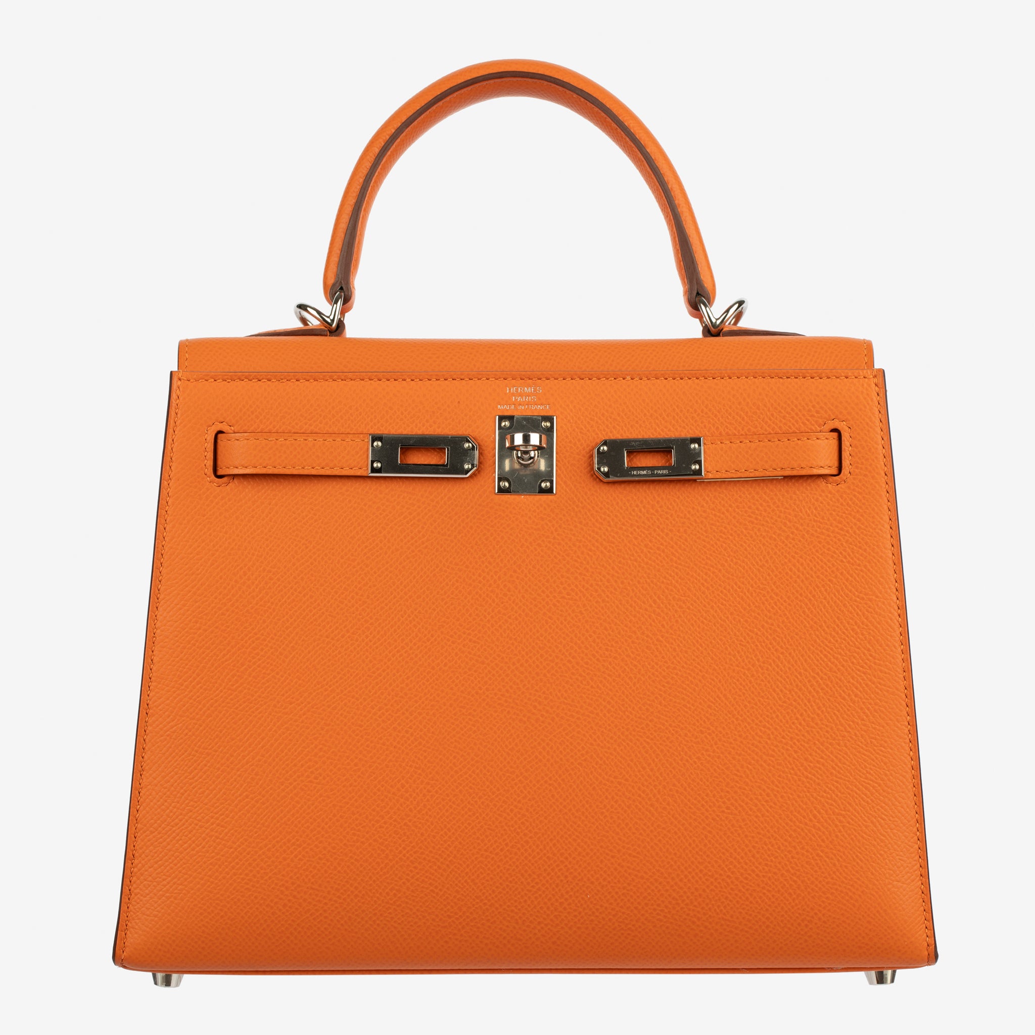 Hermes Kelly 25cm Sellier Orange Epsom Leather Palladium Hardware