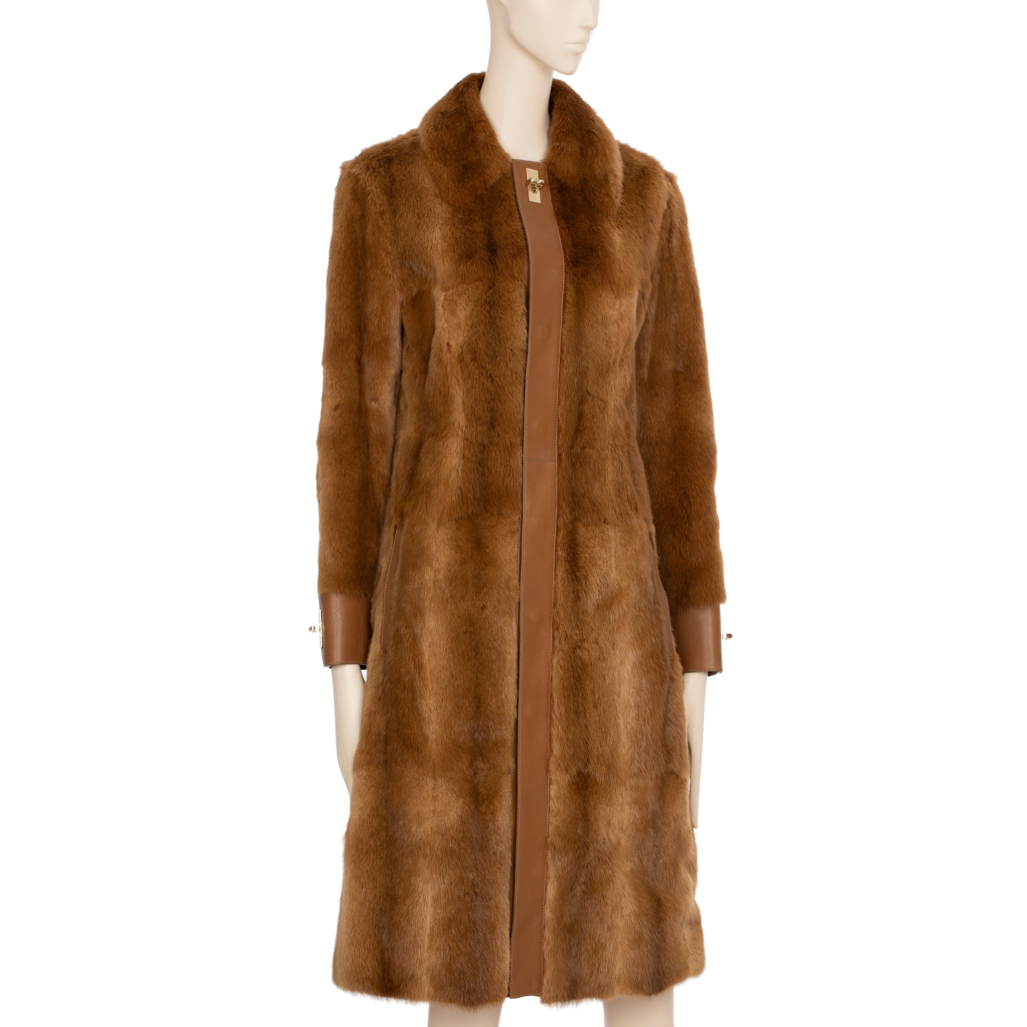 Bally Brown Fur Trench Coat 36 FR