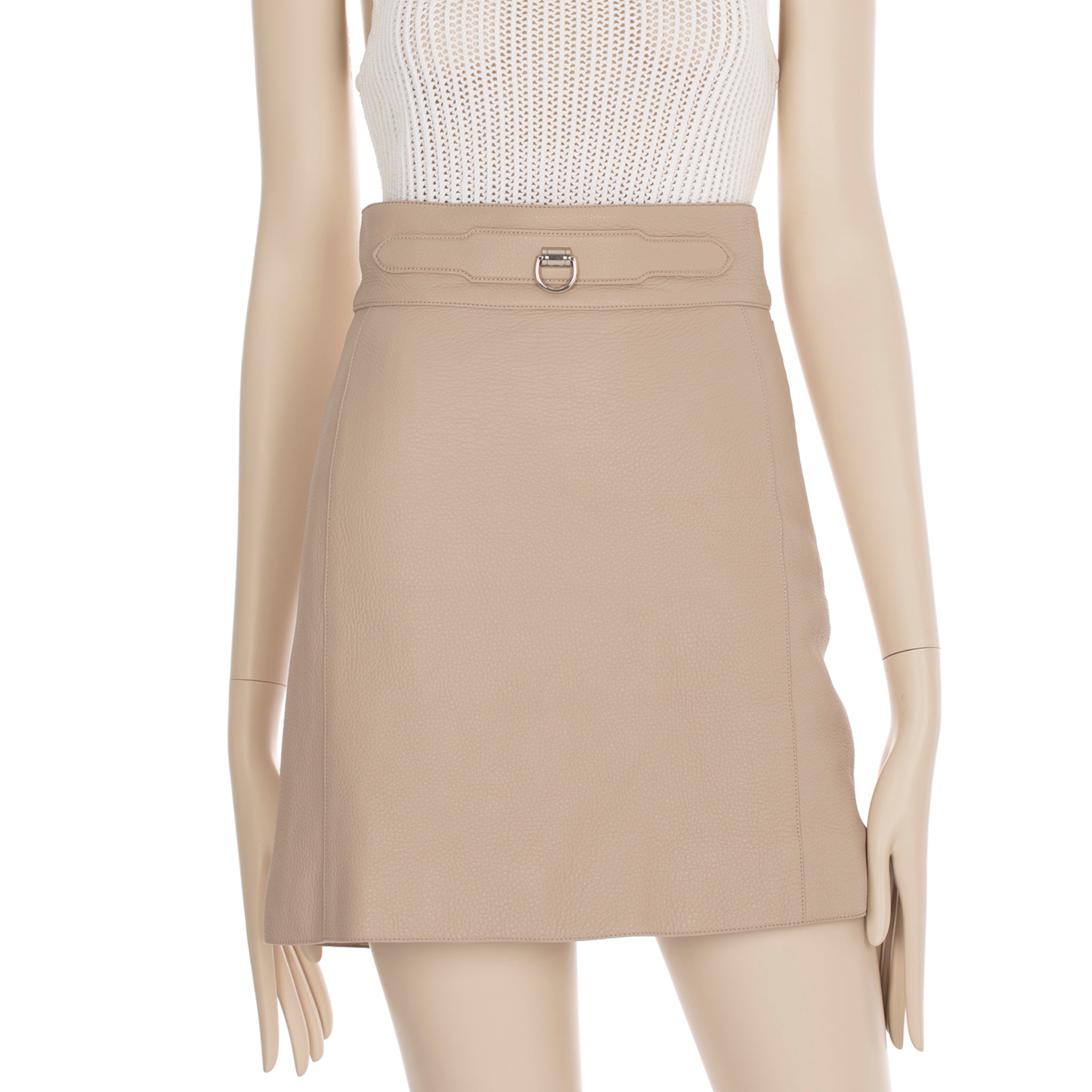 Hermes Beige Leather Skirt With Palladium Details 36 FR
