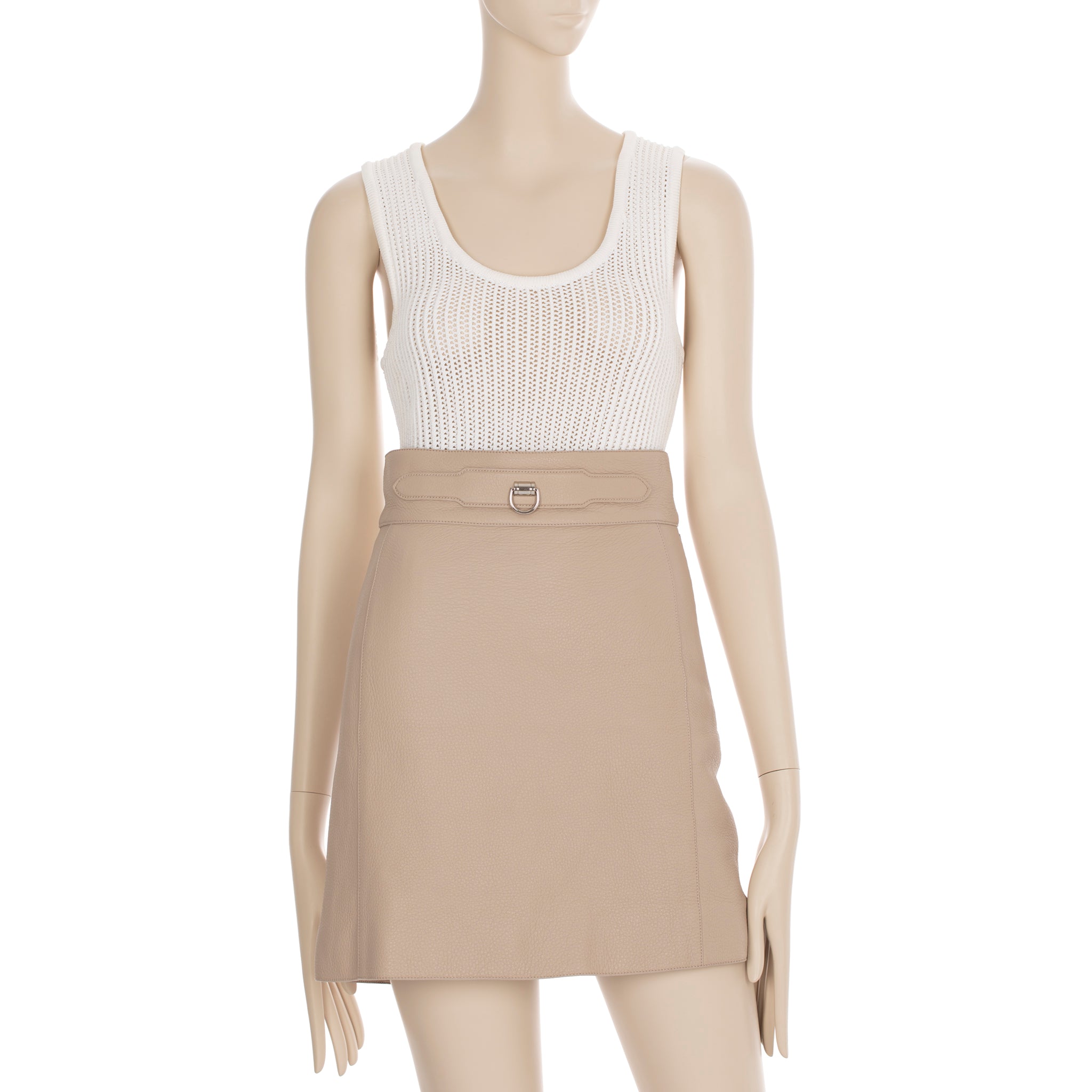 Hermes Beige Leather Skirt With Palladium Details 36 FR
