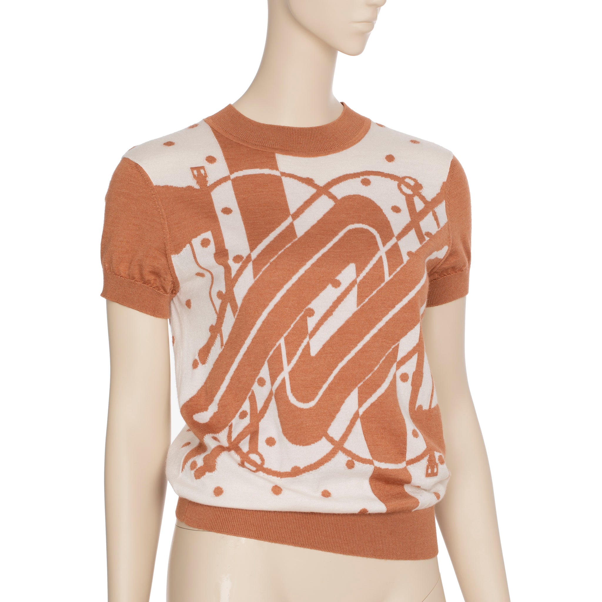 Hermes Knit Top Ivory & Terracotta 36 FR