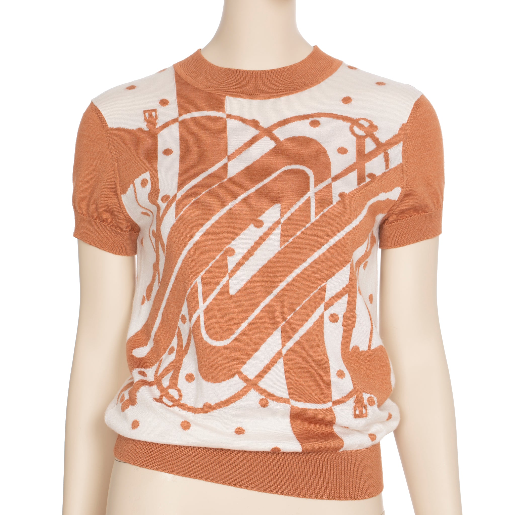 Hermes Knit Top Ivory & Terracotta 36 FR