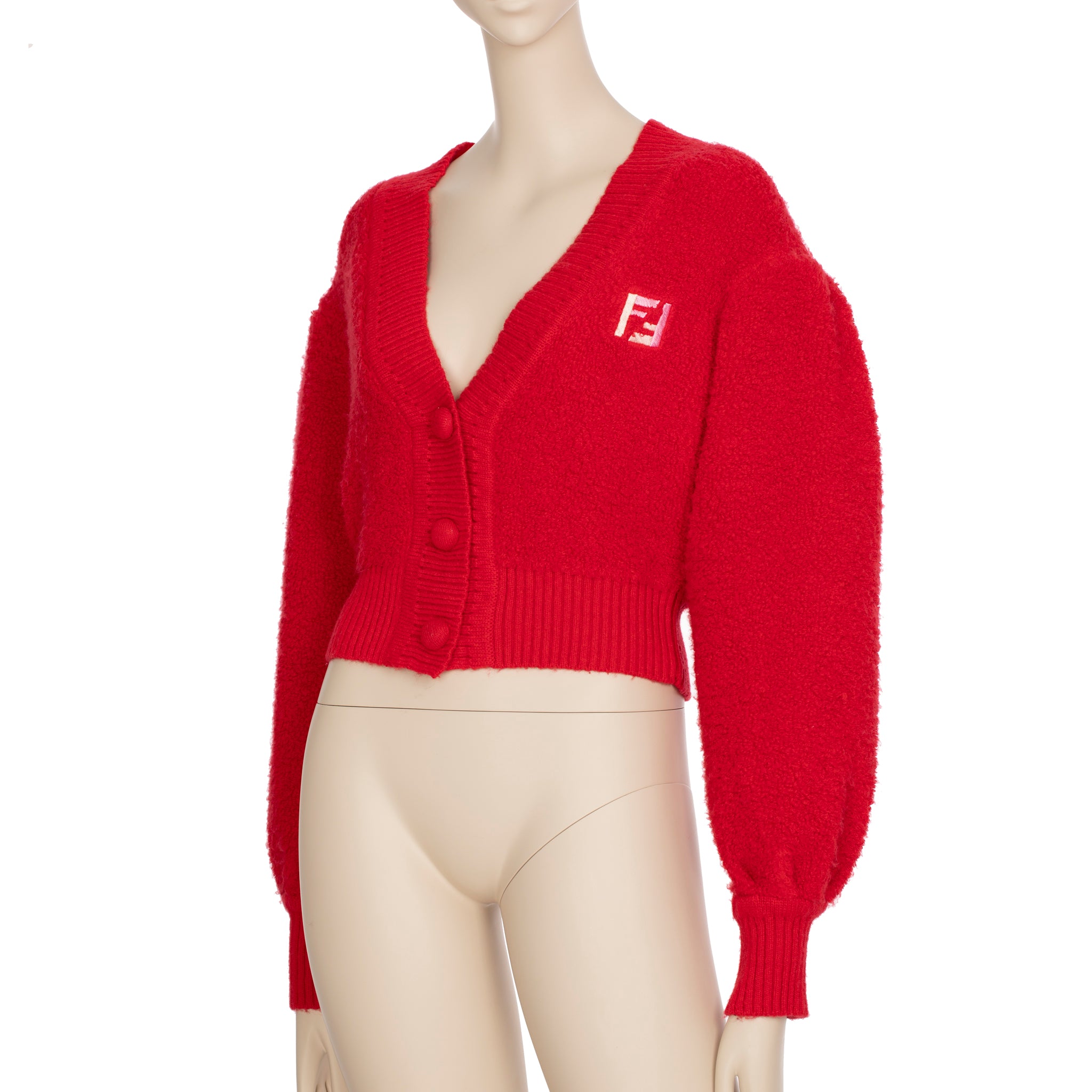 Fendi Red Boucle Cardigan 36 IT