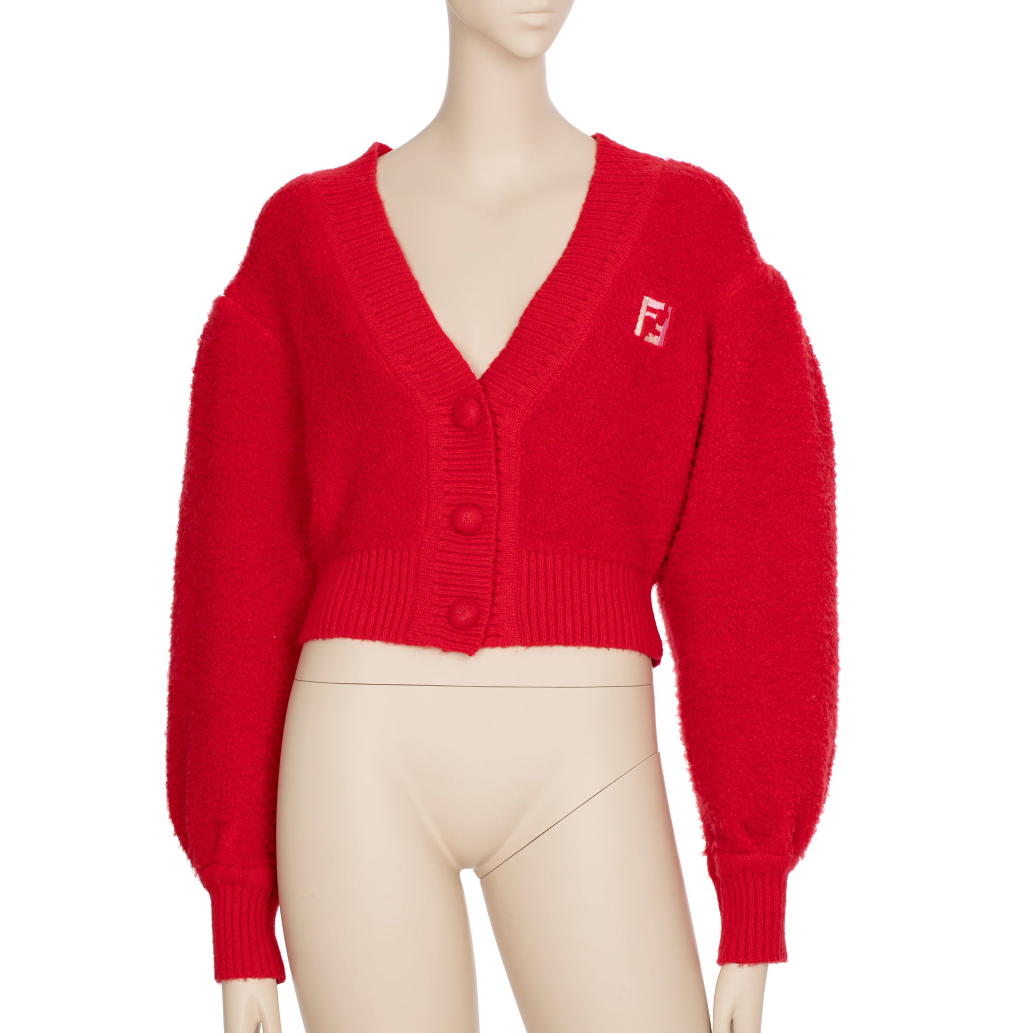 Fendi Red Boucle Cardigan 36 IT