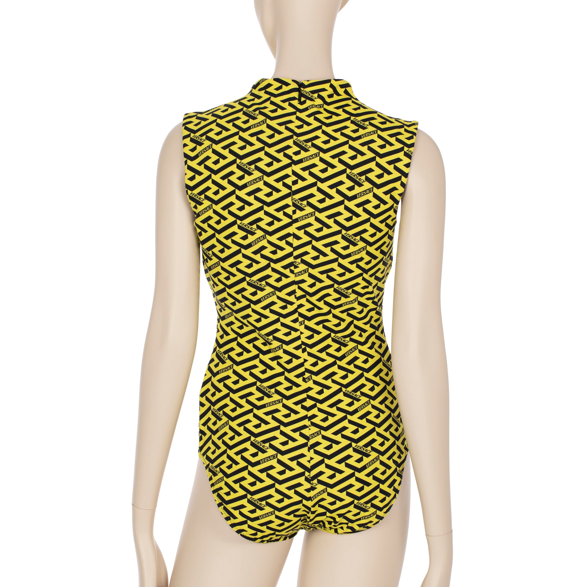 Versace La Greca Monogram Neon Yellow Bodysuit 38 IT