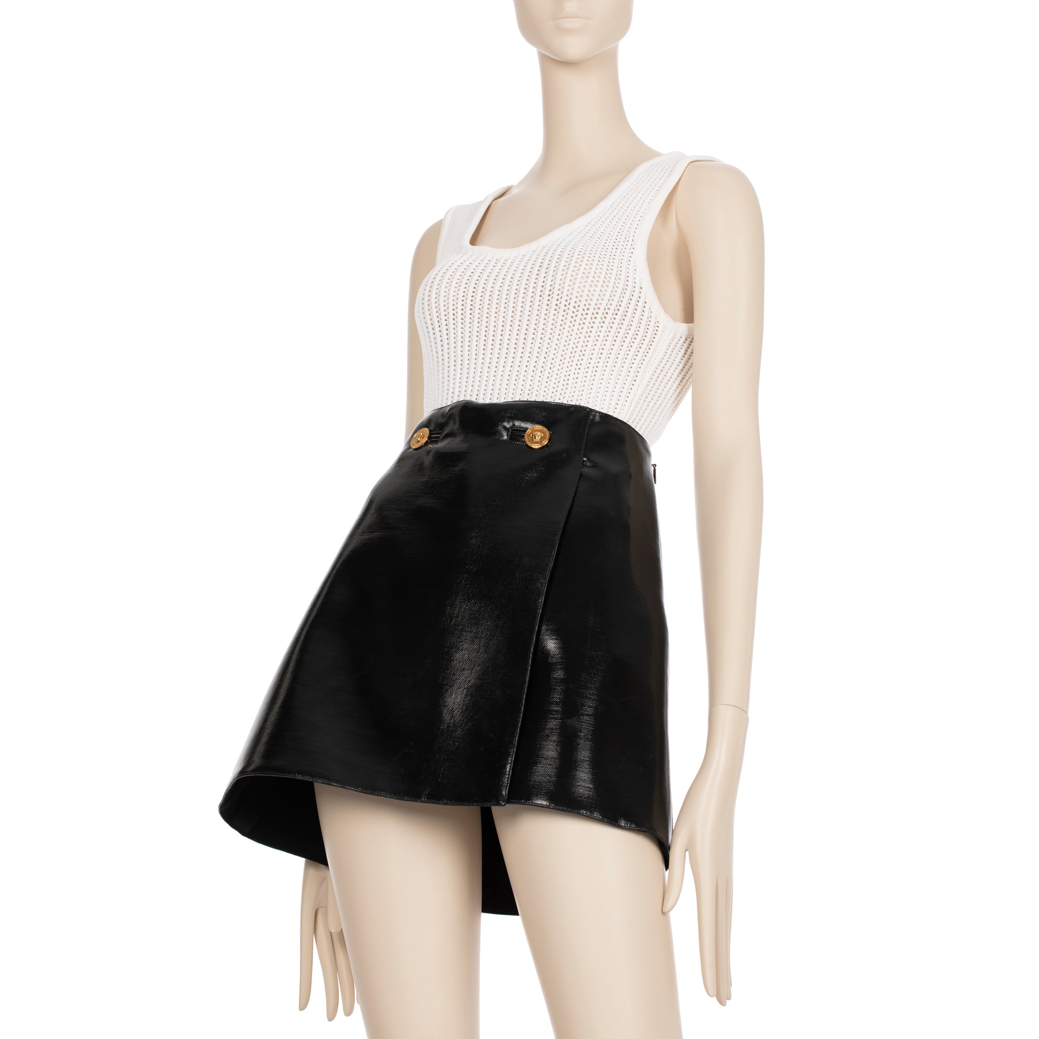 Versace Black Coated Wool Wrap Skirt 38 IT