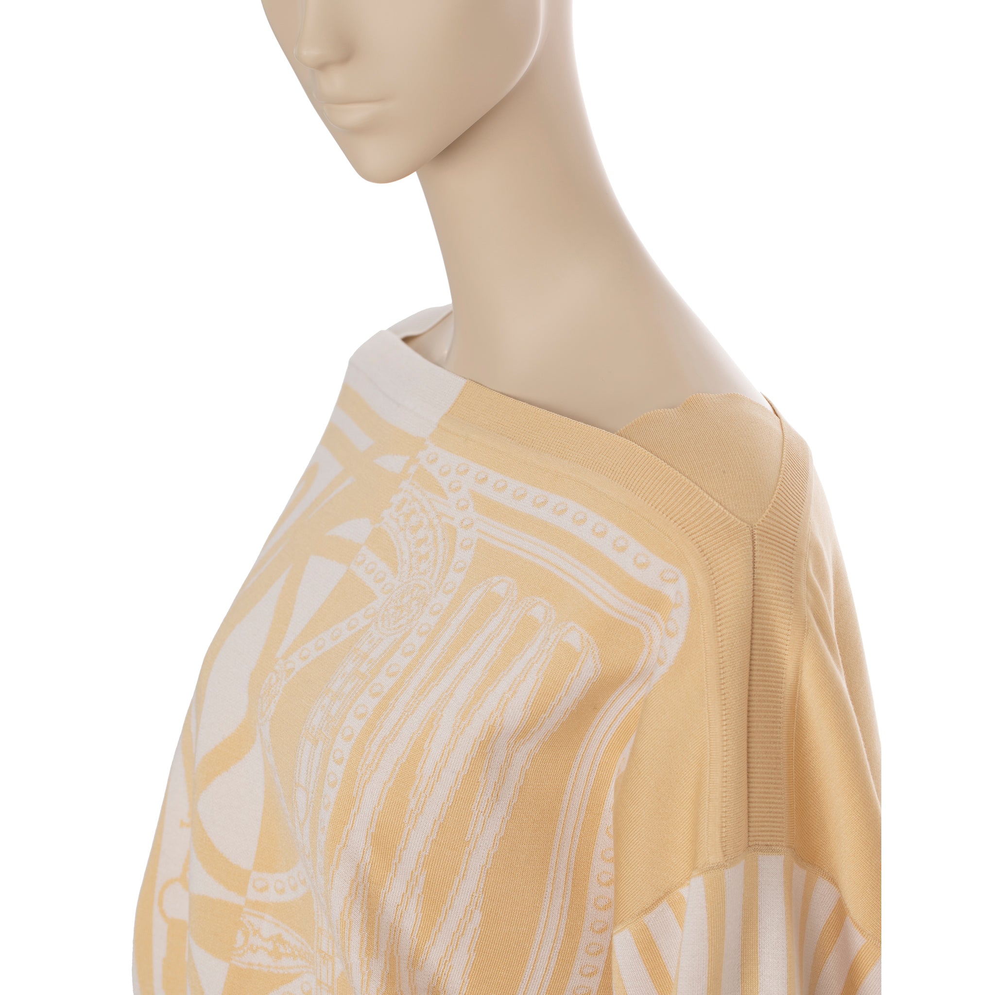 Hermes Knit Sweater "Grand Tralala" Ivory & Beige Print 40 FR
