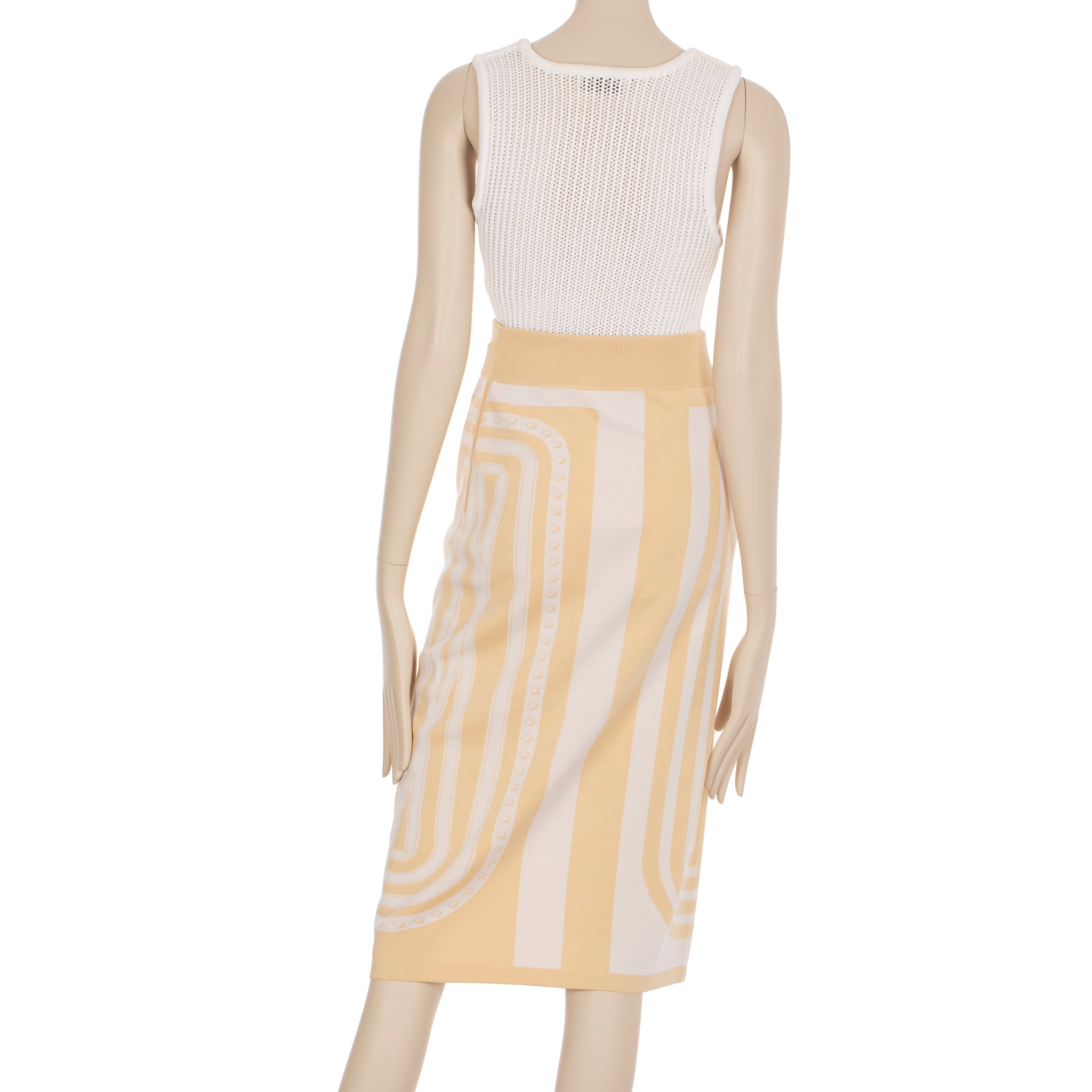 Hermes Long Skirt Knit Ivory & Beige 40 FR