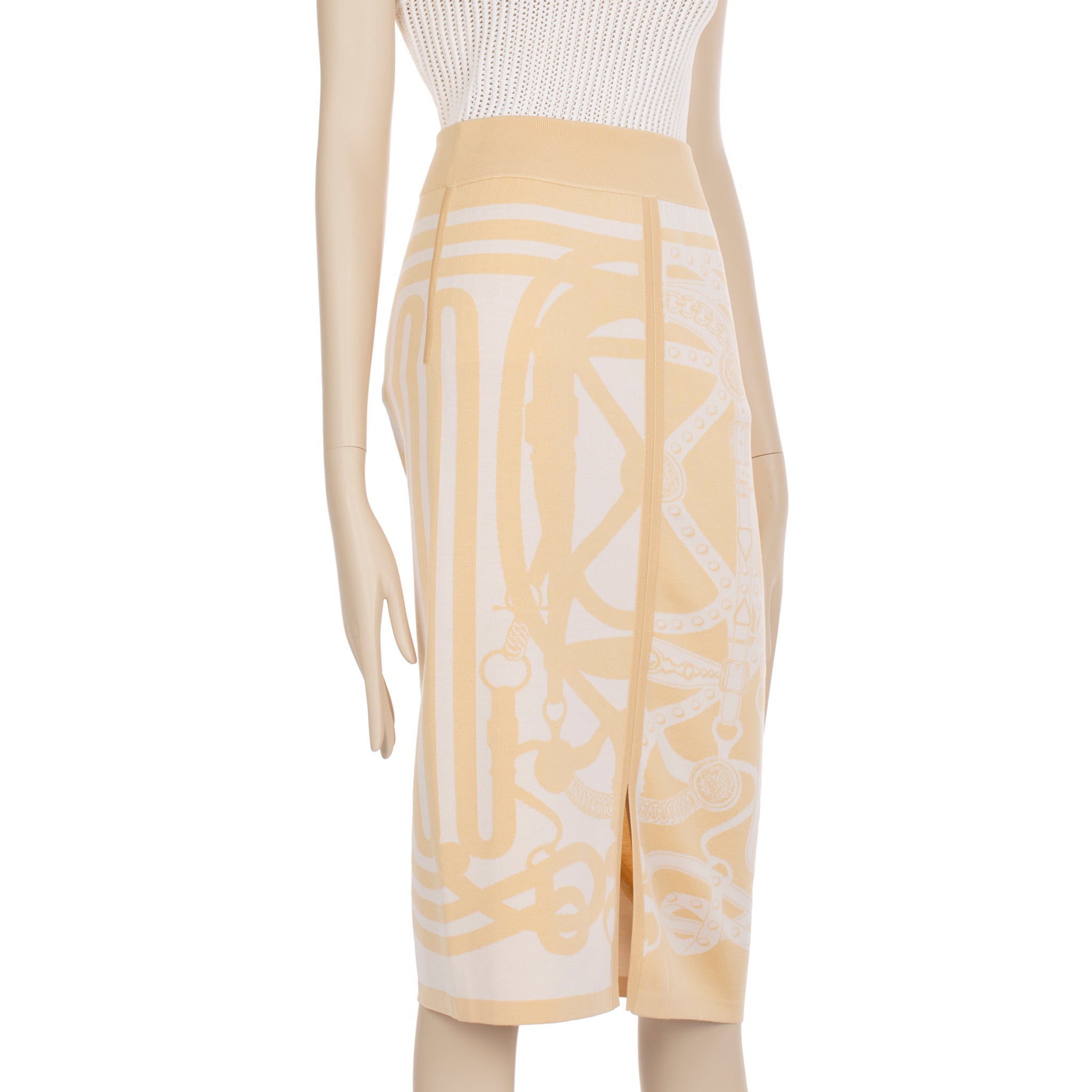 Hermes Long Skirt Knit Ivory & Beige 40 FR