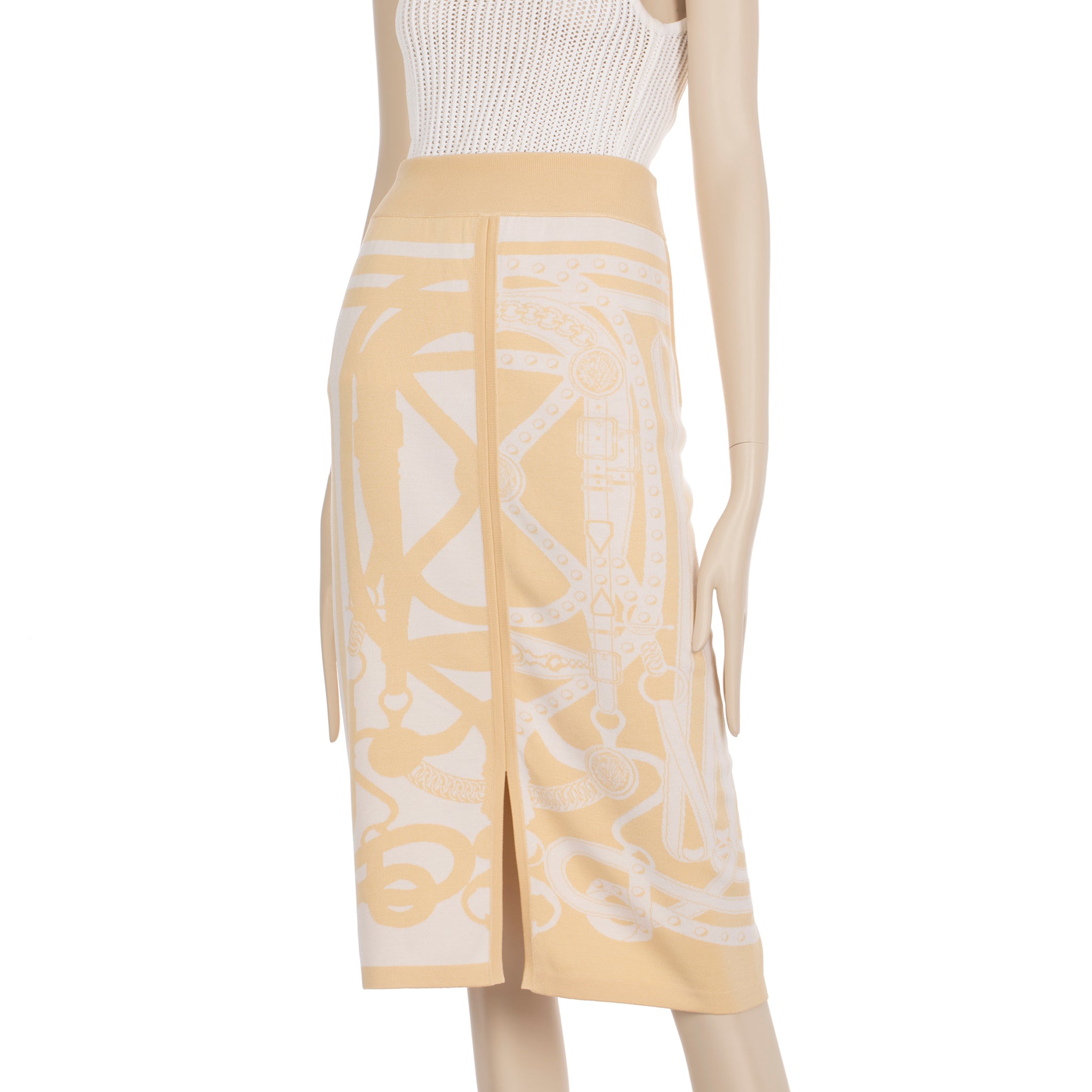 Hermes Long Skirt Knit Ivory & Beige 40 FR