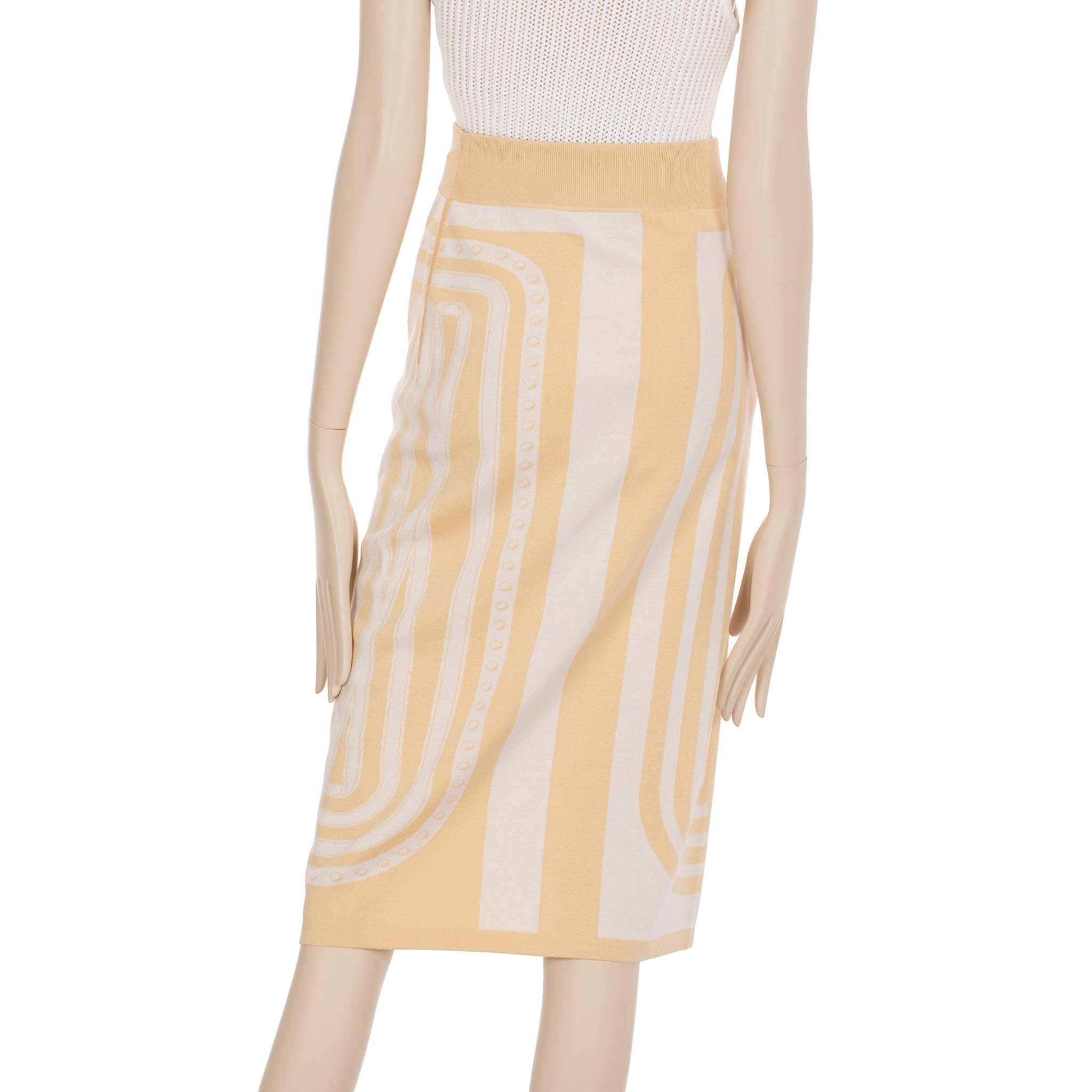 Hermes Long Skirt Knit Ivory & Beige 40 FR