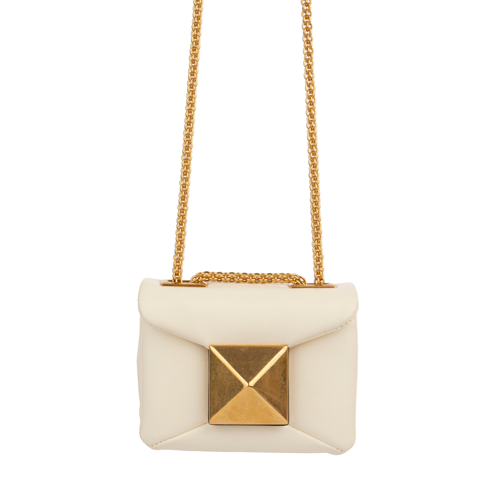 Valentino Ivory One Stud Nappa Micro Bag With Aged Brass Tone Hardware