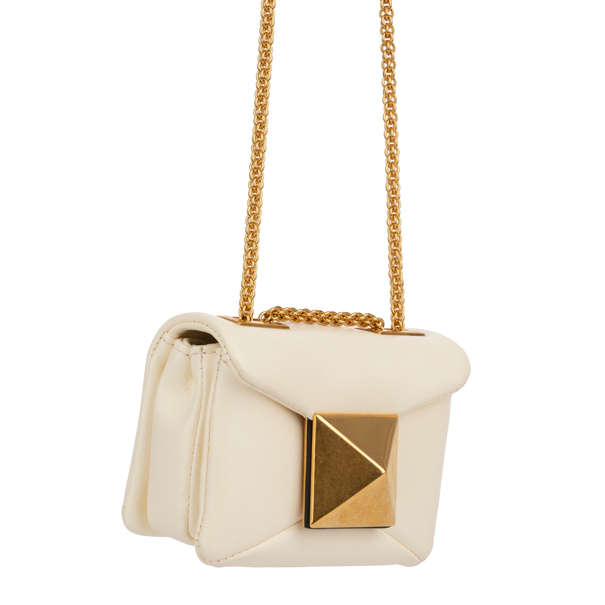 Valentino Ivory One Stud Nappa Micro Bag With Aged Brass Tone Hardware