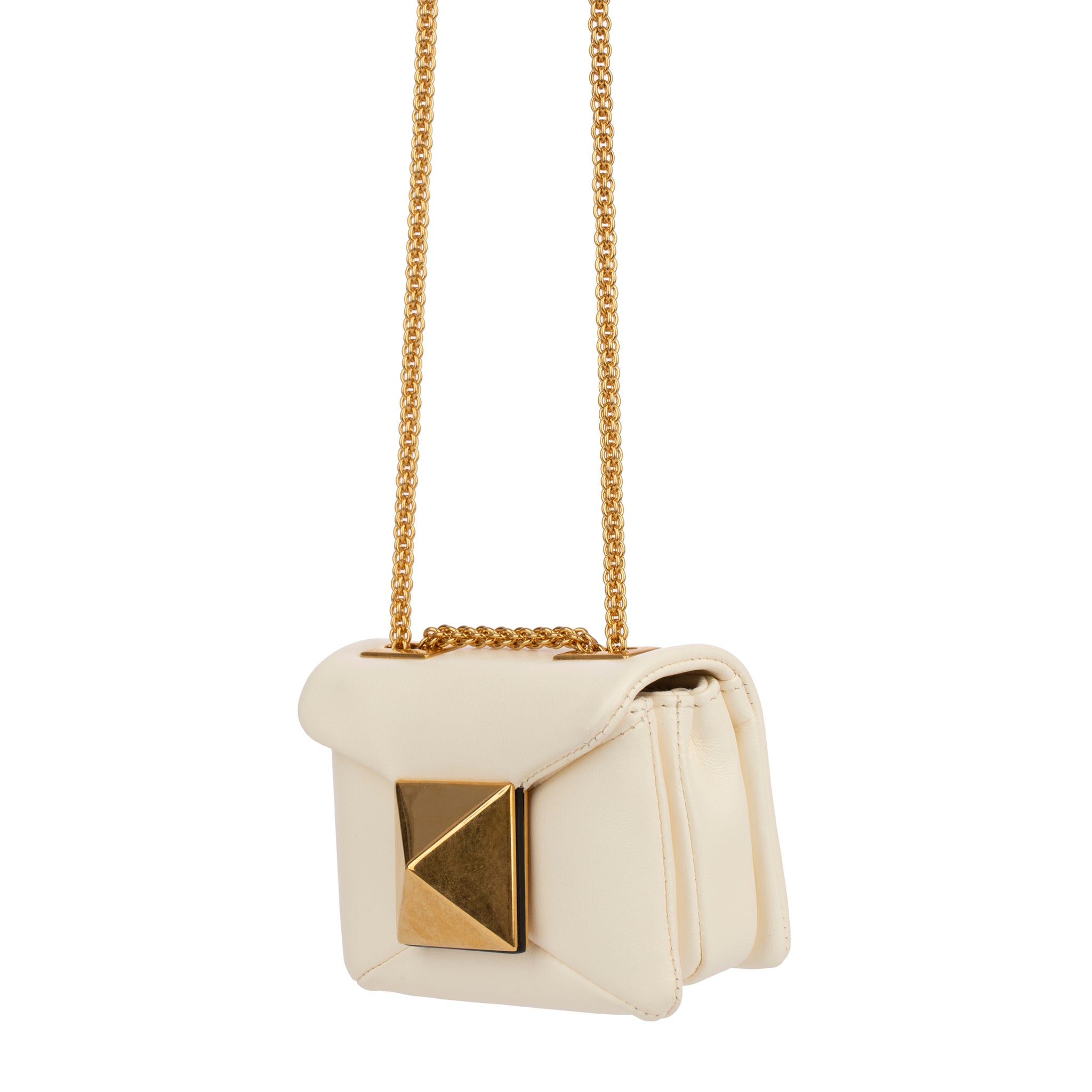 Valentino Ivory One Stud Nappa Micro Bag With Aged Brass Tone Hardware