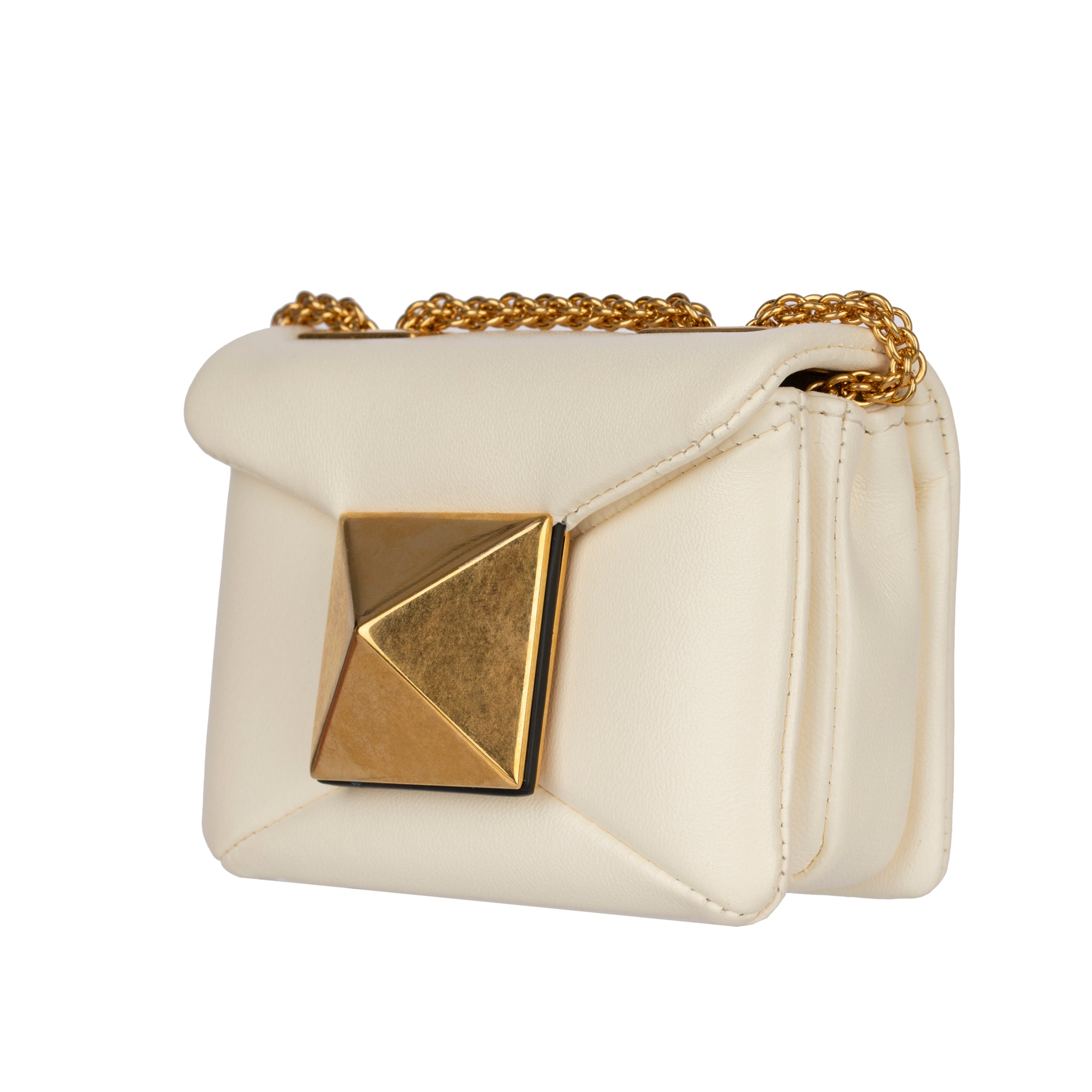 Valentino Ivory One Stud Nappa Micro Bag With Aged Brass Tone Hardware