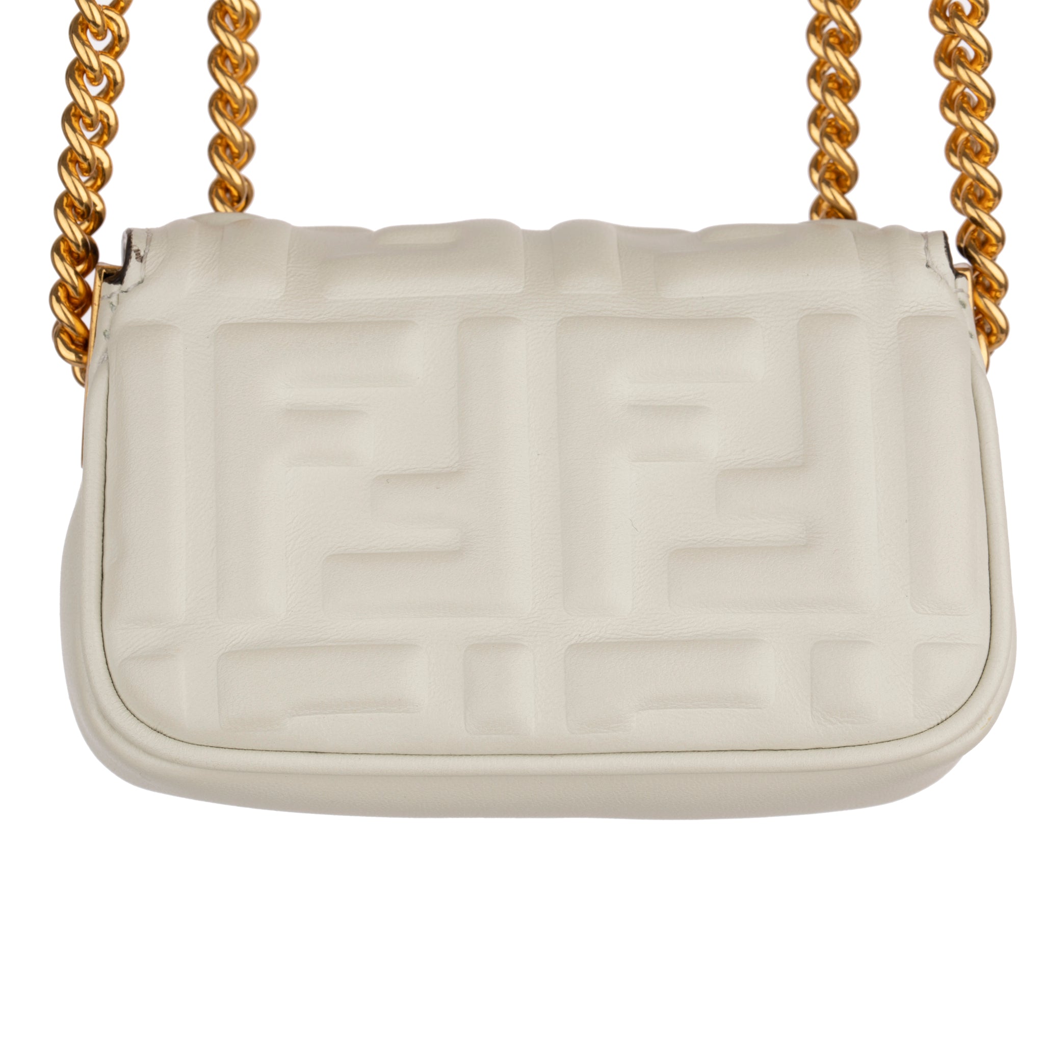 Fendi Ivory Leather Nano Baguette Chain Gold Tone Hardware