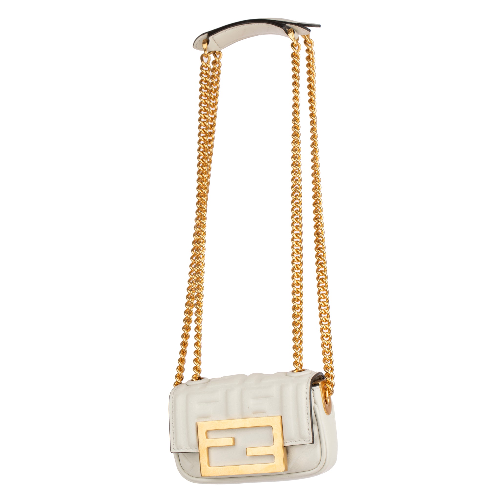 Fendi Ivory Leather Nano Baguette Chain Gold Tone Hardware