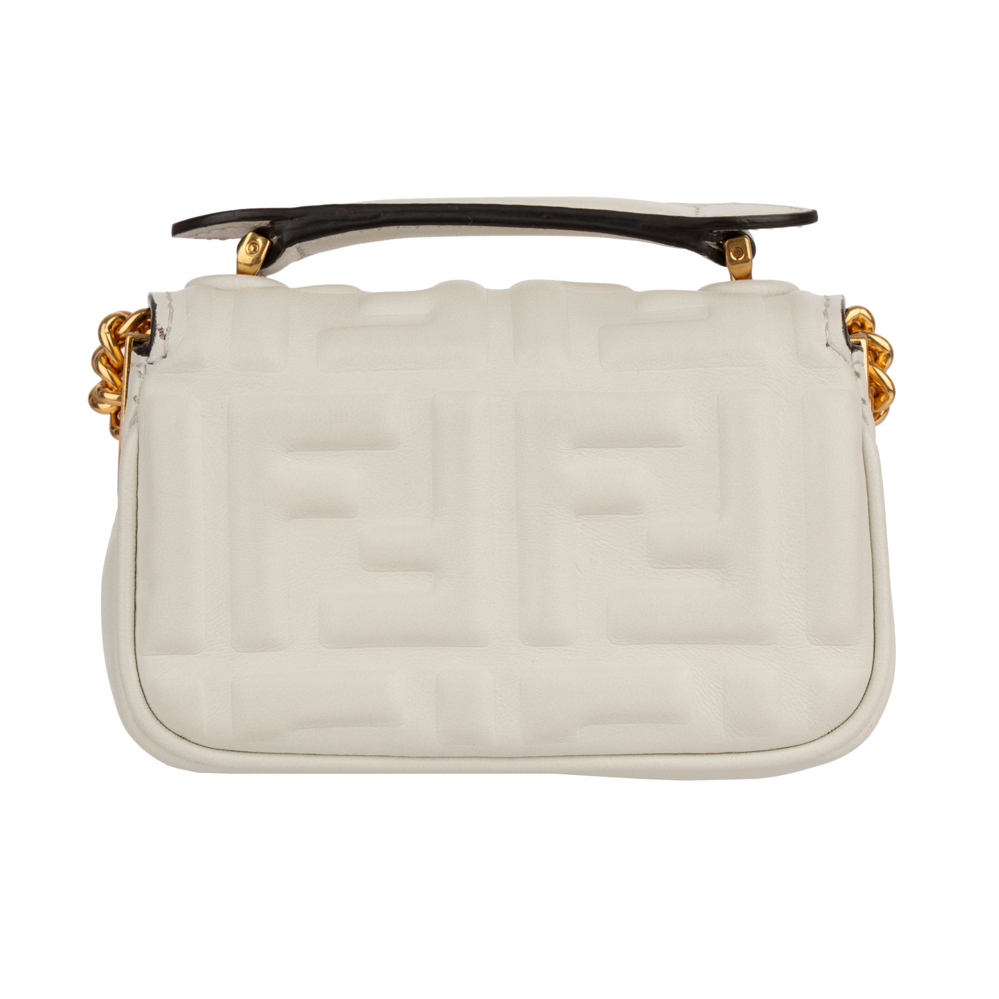 Fendi Ivory Leather Nano Baguette Chain Gold Tone Hardware