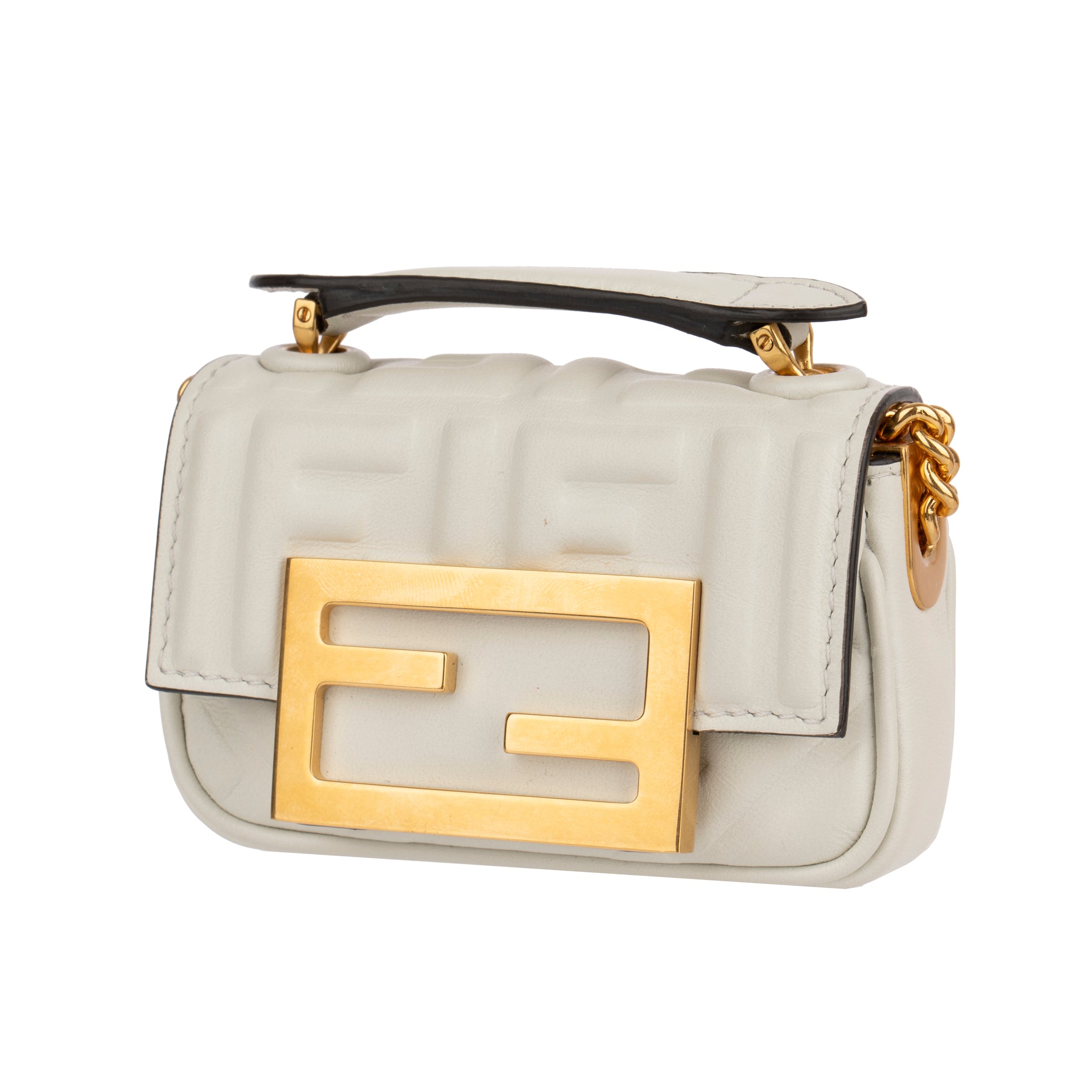 Fendi Ivory Leather Nano Baguette Chain Gold Tone Hardware