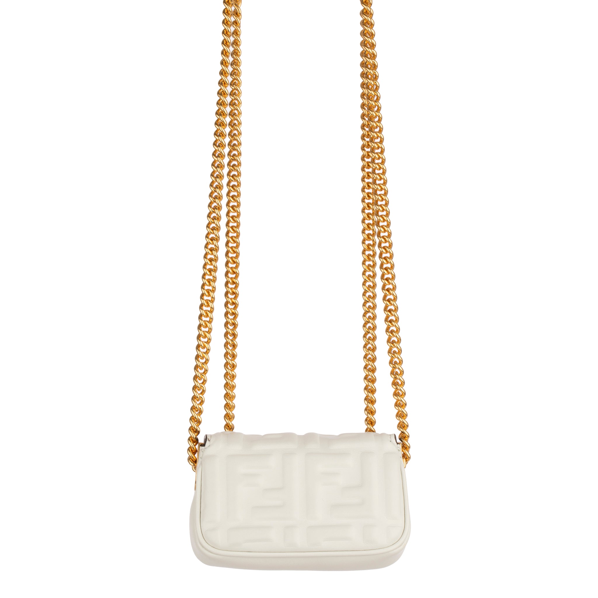 Fendi Ivory Leather Nano Baguette Chain Gold Tone Hardware