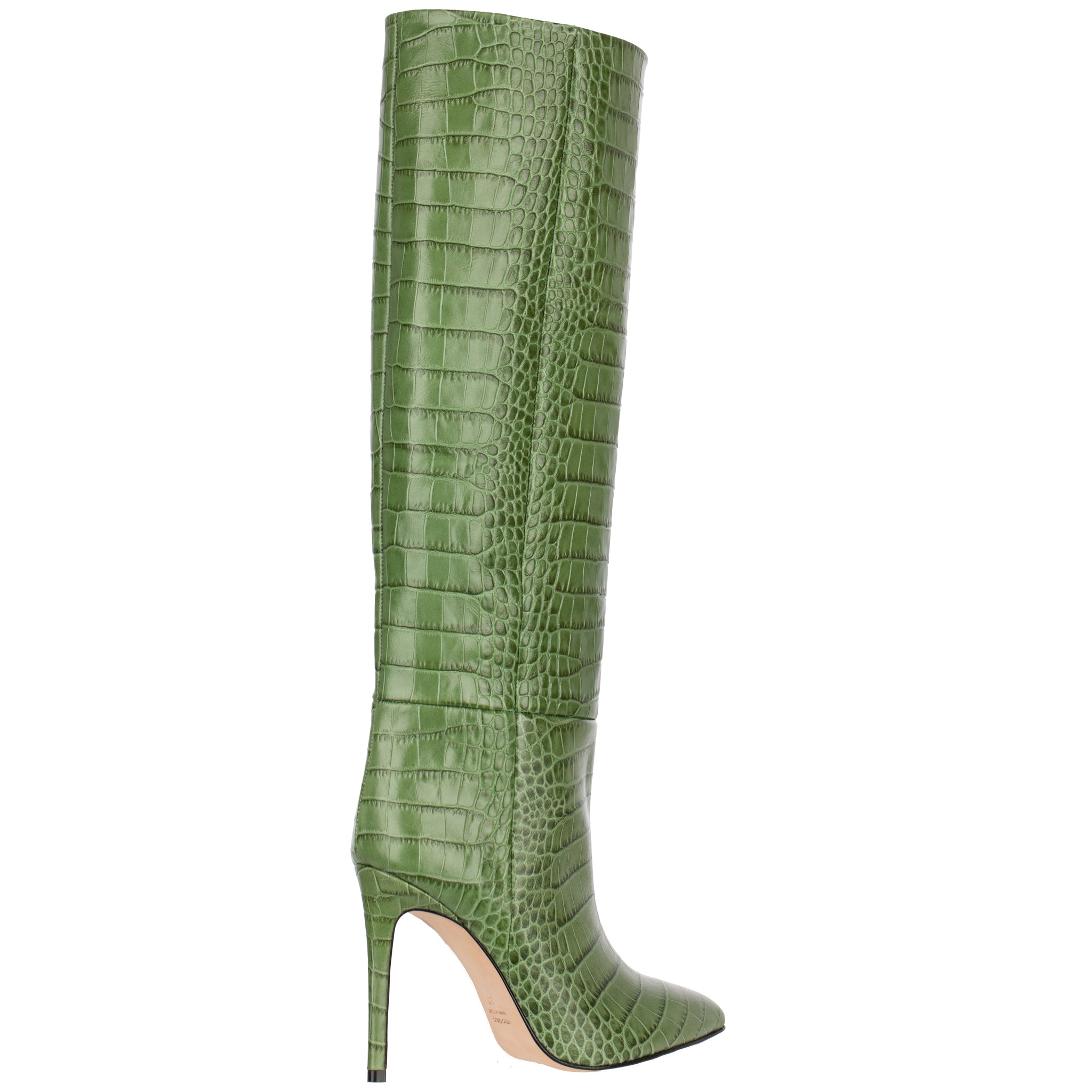 Paris Texas 110mm Crocodile Embossed Leather Tall Boots In Green 37