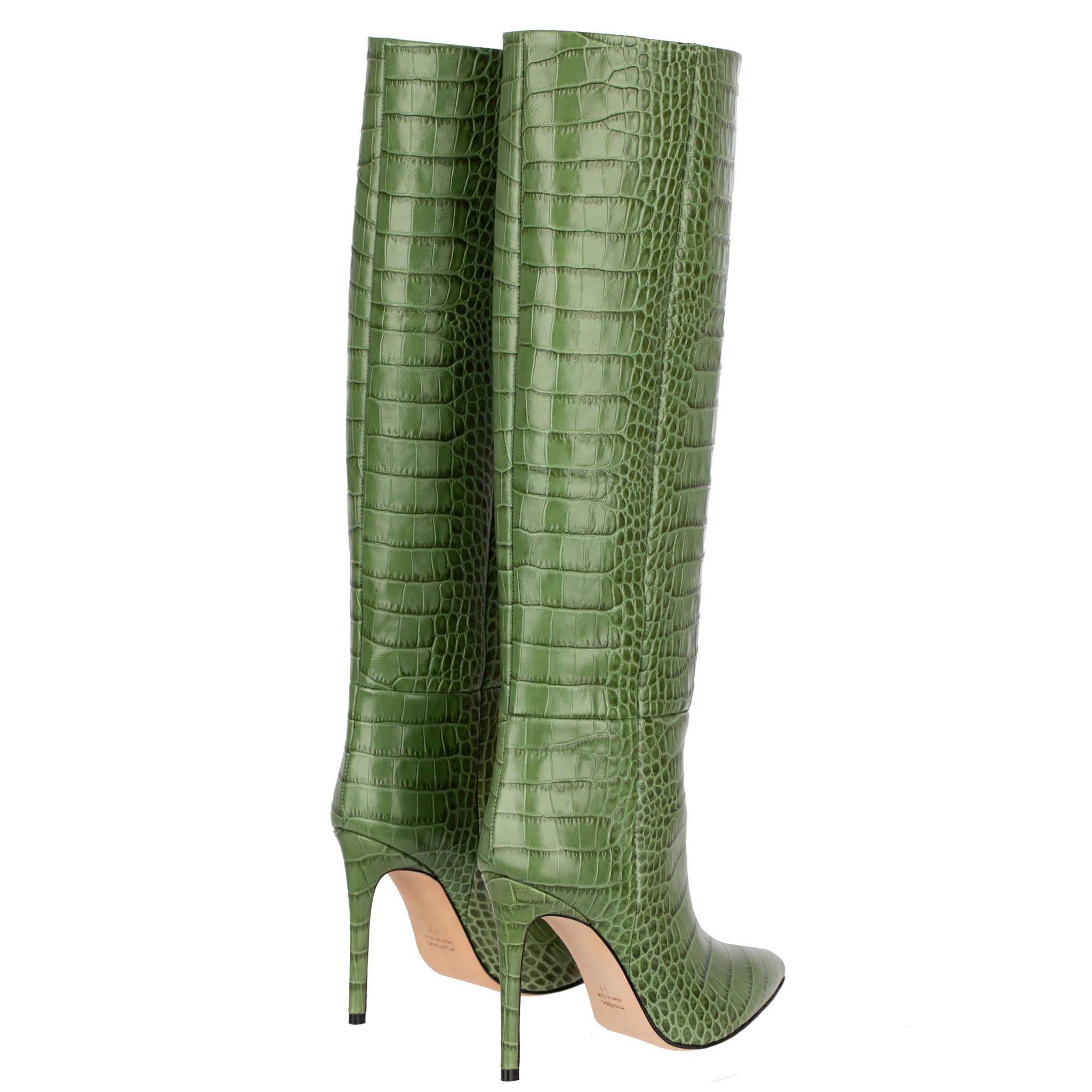Paris Texas 110mm Crocodile Embossed Leather Tall Boots In Green 37