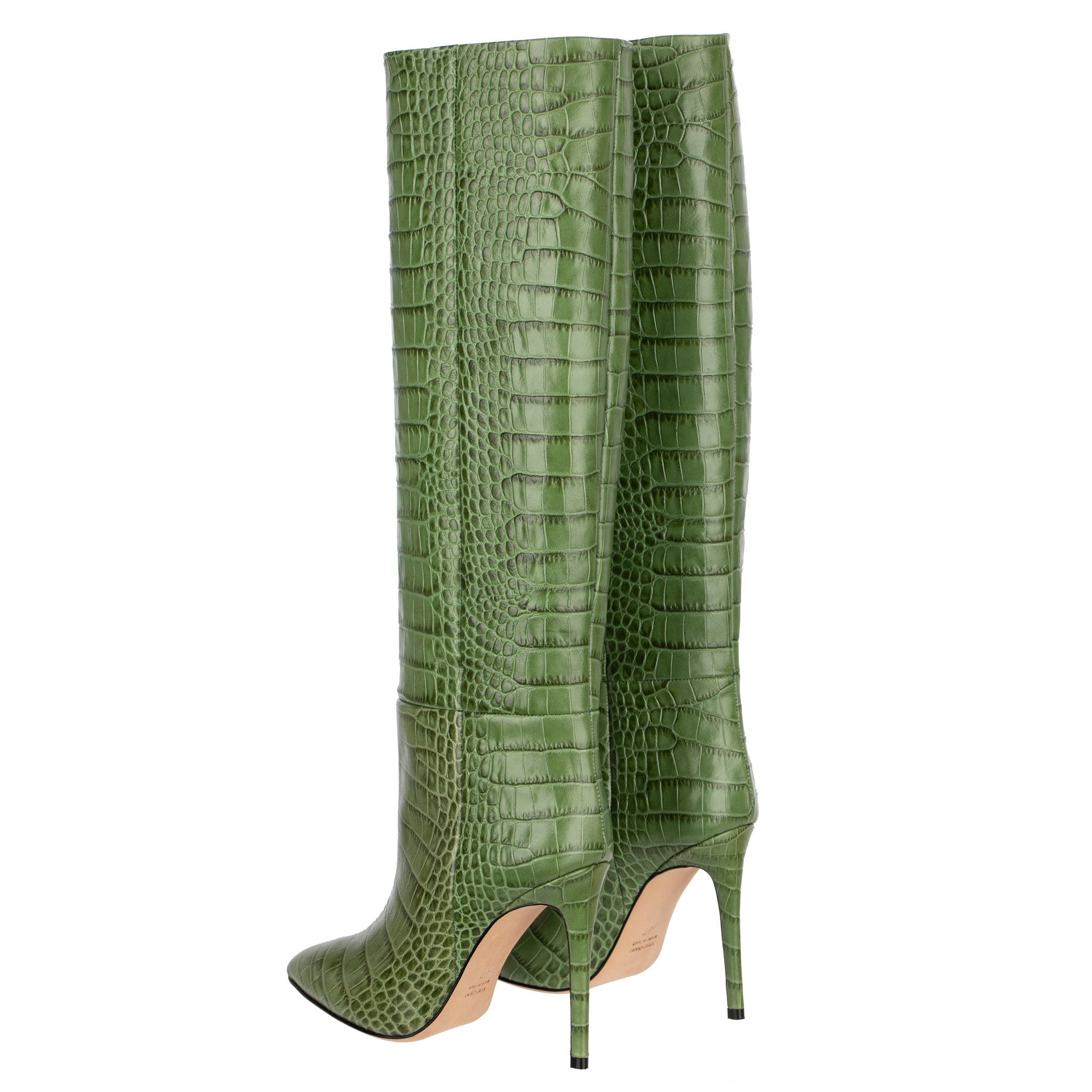 Paris Texas 110mm Crocodile Embossed Leather Tall Boots In Green 37