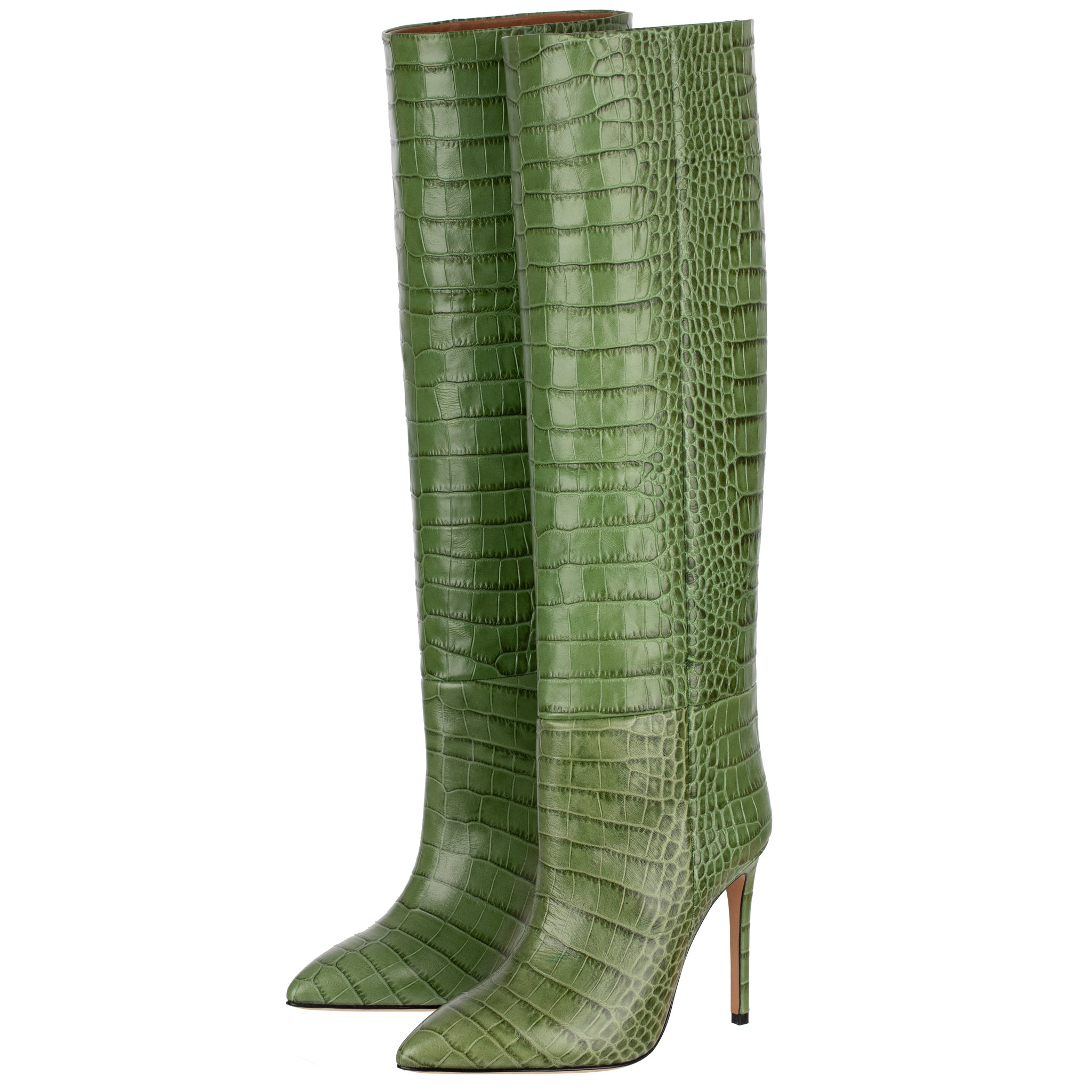 Paris Texas 110mm Crocodile Embossed Leather Tall Boots In Green 37