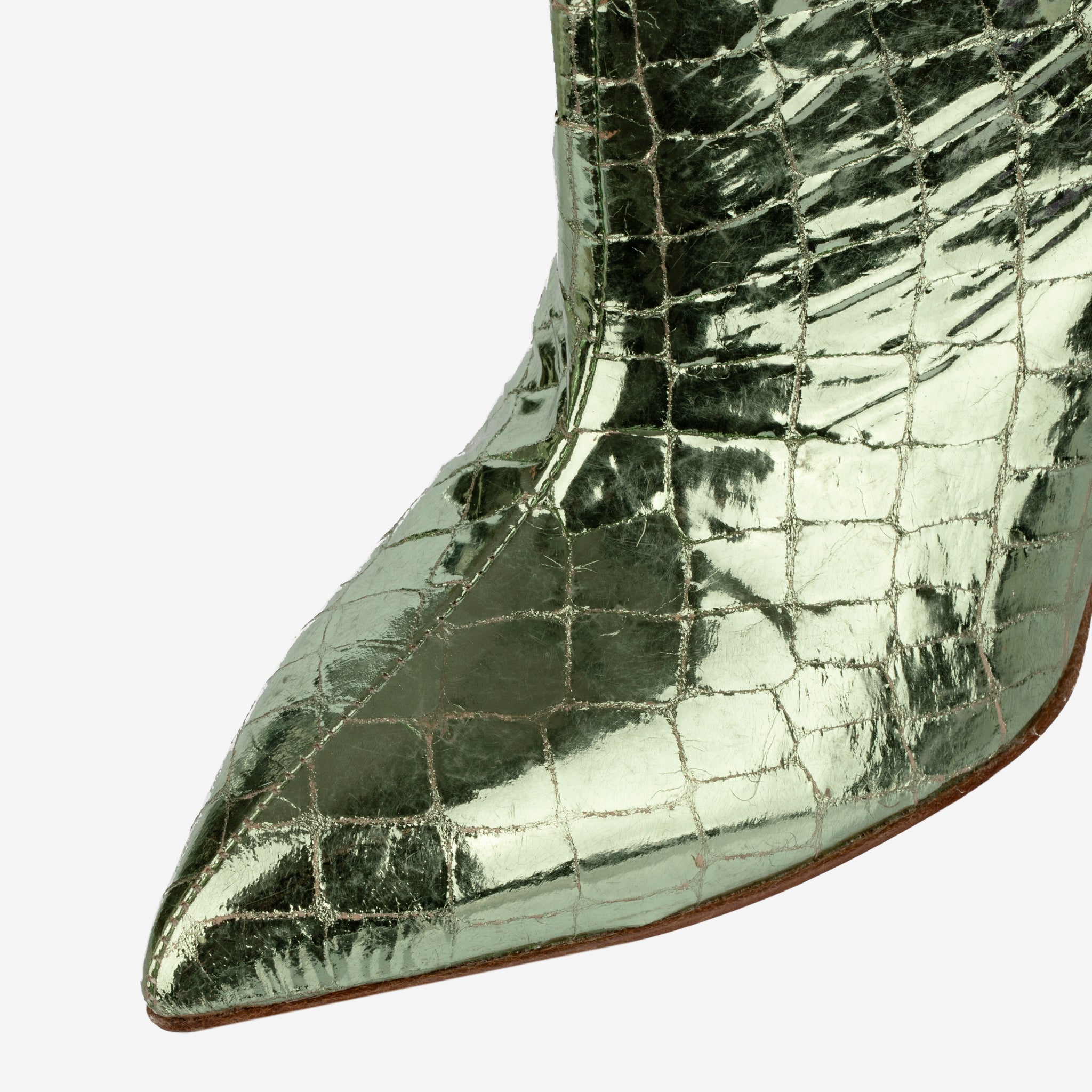 Paris Texas Metallic Green Embossed Leather Booties - Size | 37