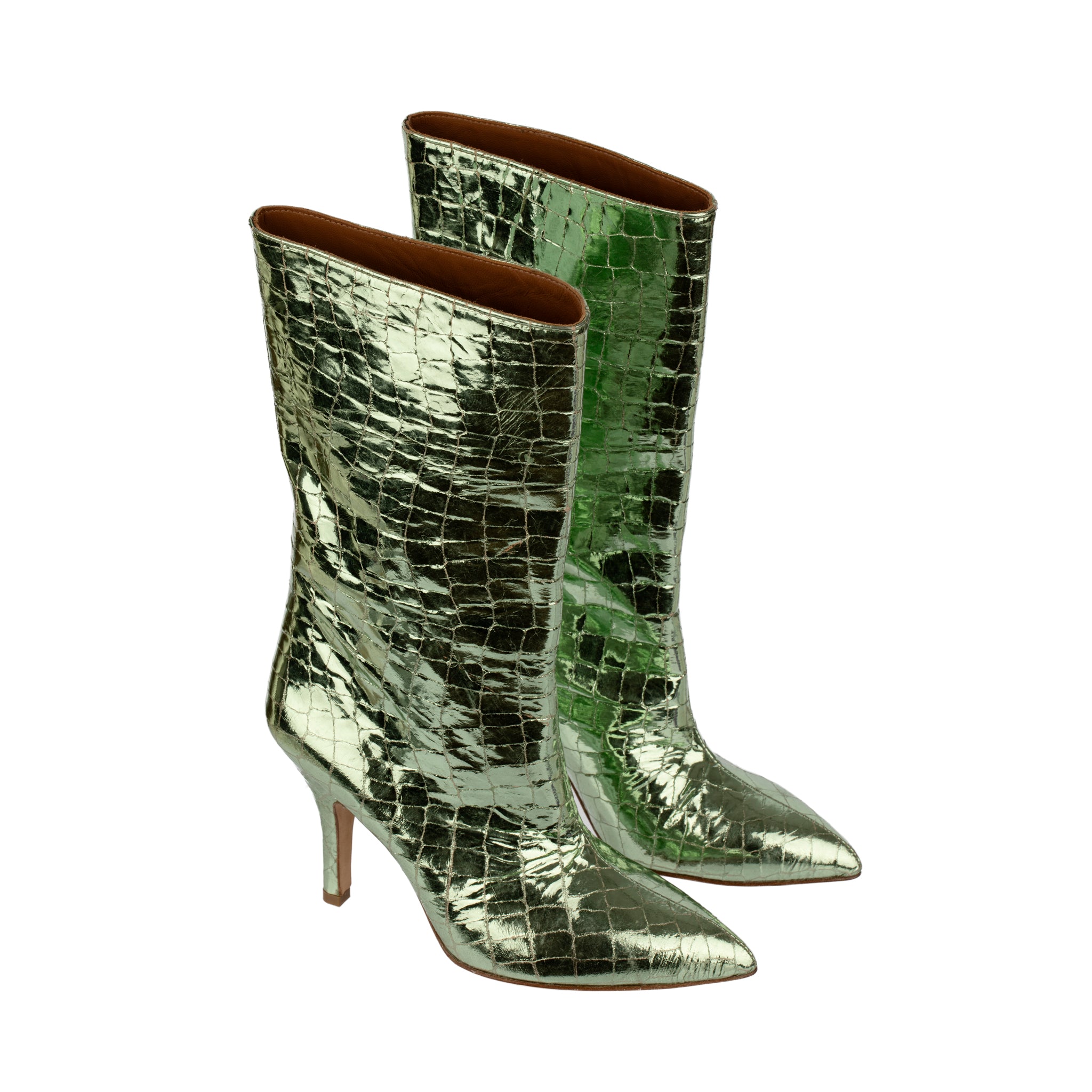 Paris Texas Metallic Green Embossed Leather Booties - Size | 37