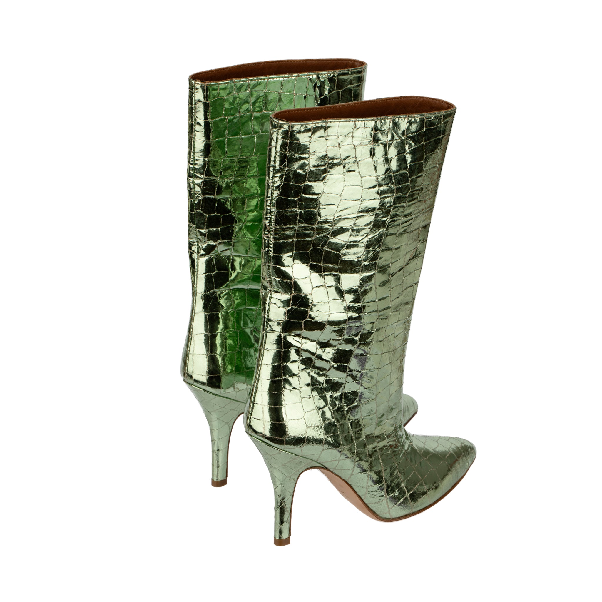 Paris Texas Metallic Green Embossed Leather Booties - Size | 37