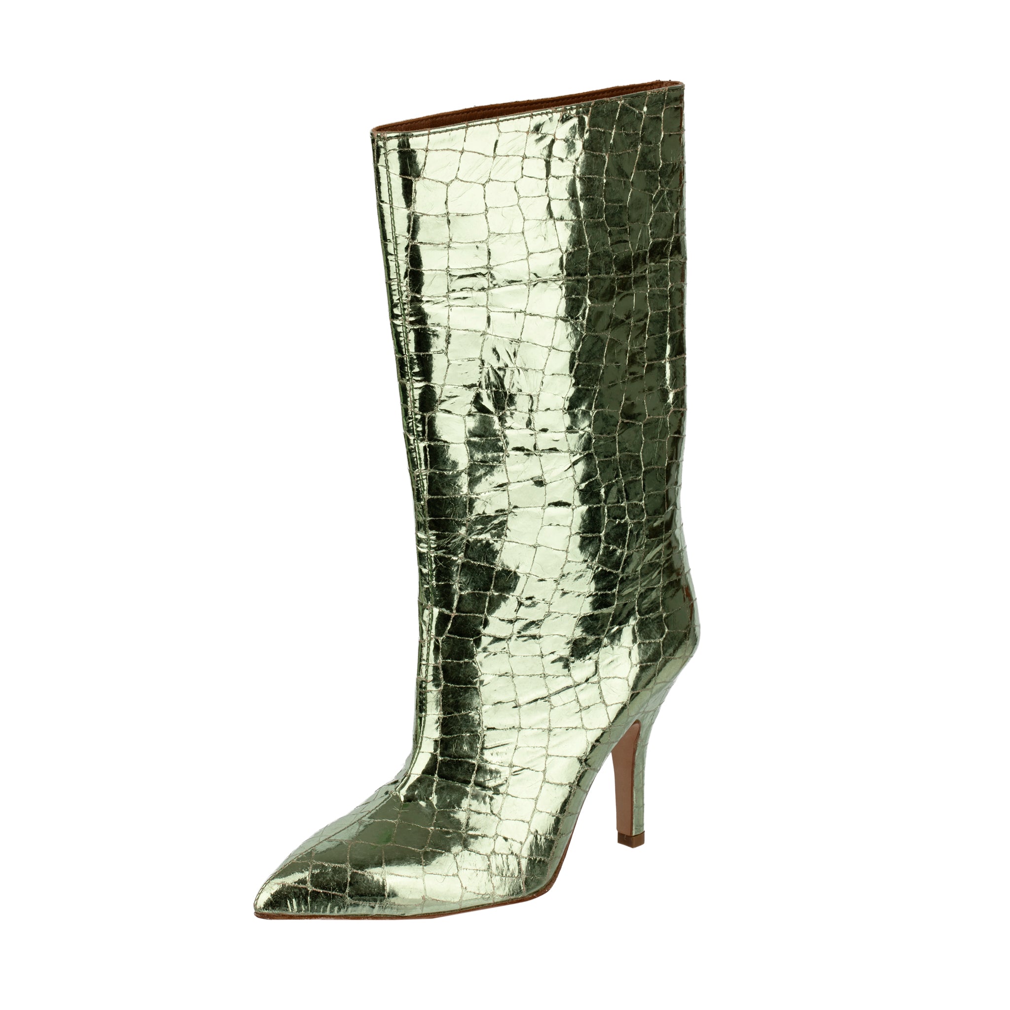 Paris Texas Metallic Green Embossed Leather Booties - Size | 37