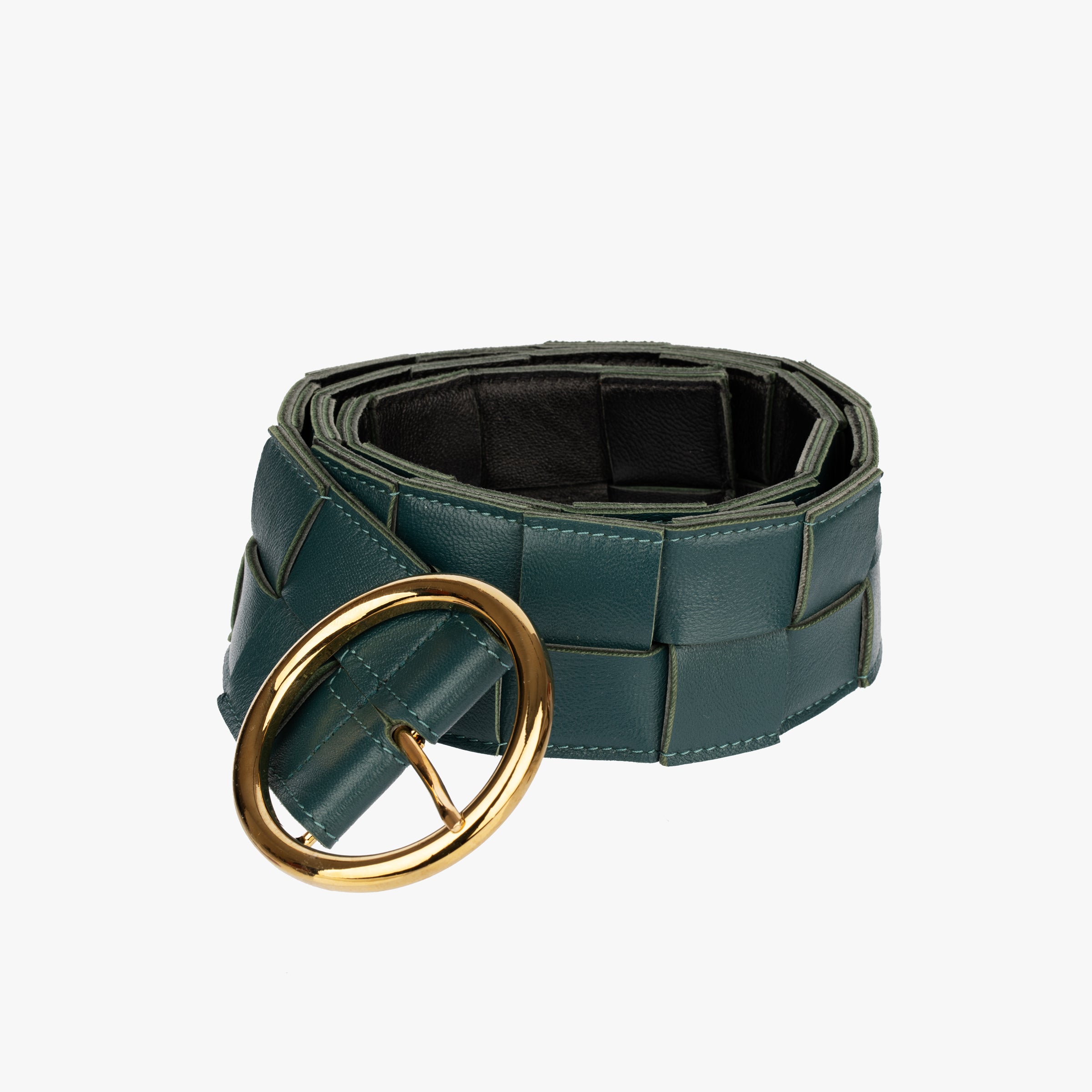 Bottega Veneta Wide Green and Black Intrecciato Leather Belt