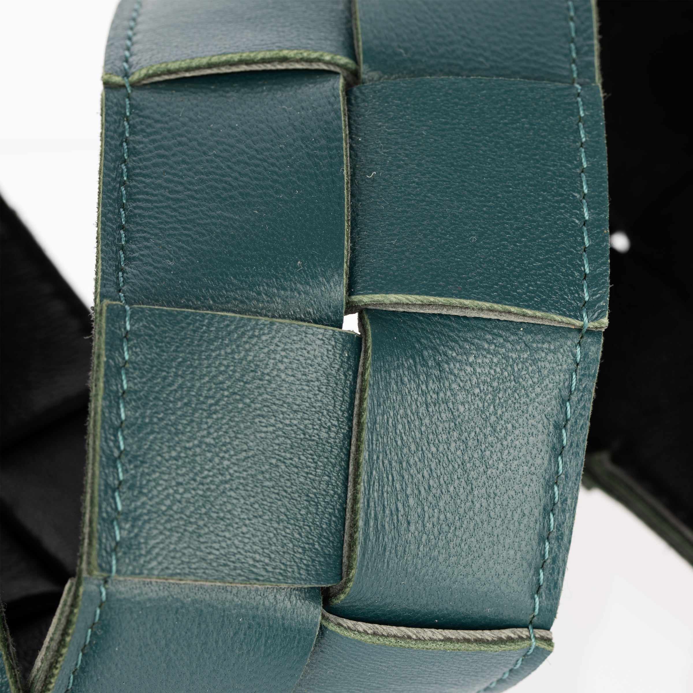 Bottega Veneta Wide Green and Black Intrecciato Leather Belt