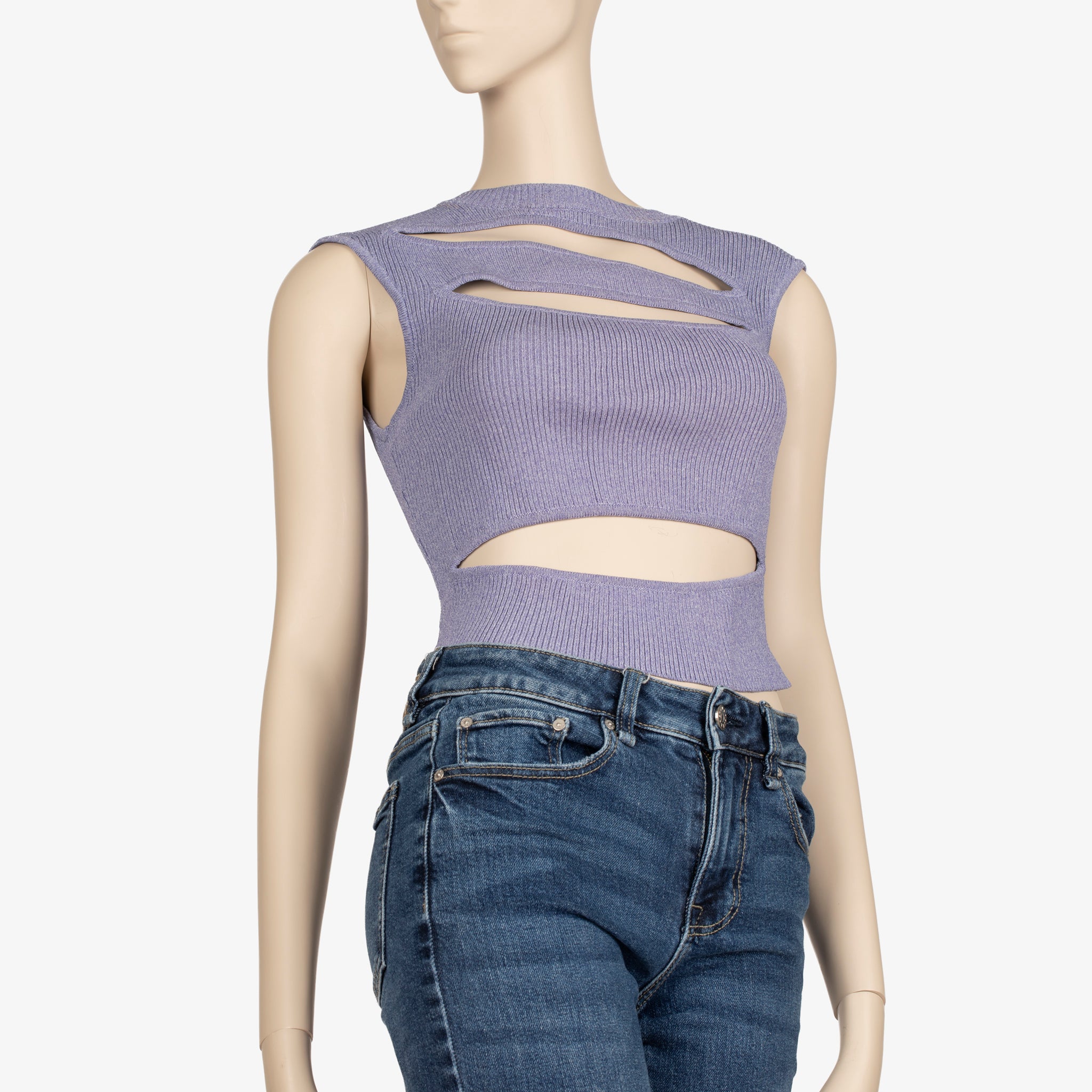 Christopher Esber Lilac Ribbed Cut-Out Top – Size S