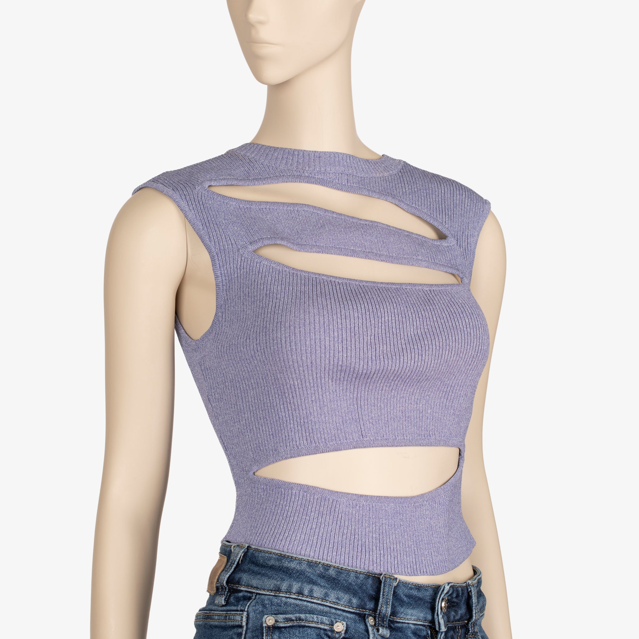 Christopher Esber Lilac Ribbed Cut-Out Top – Size S