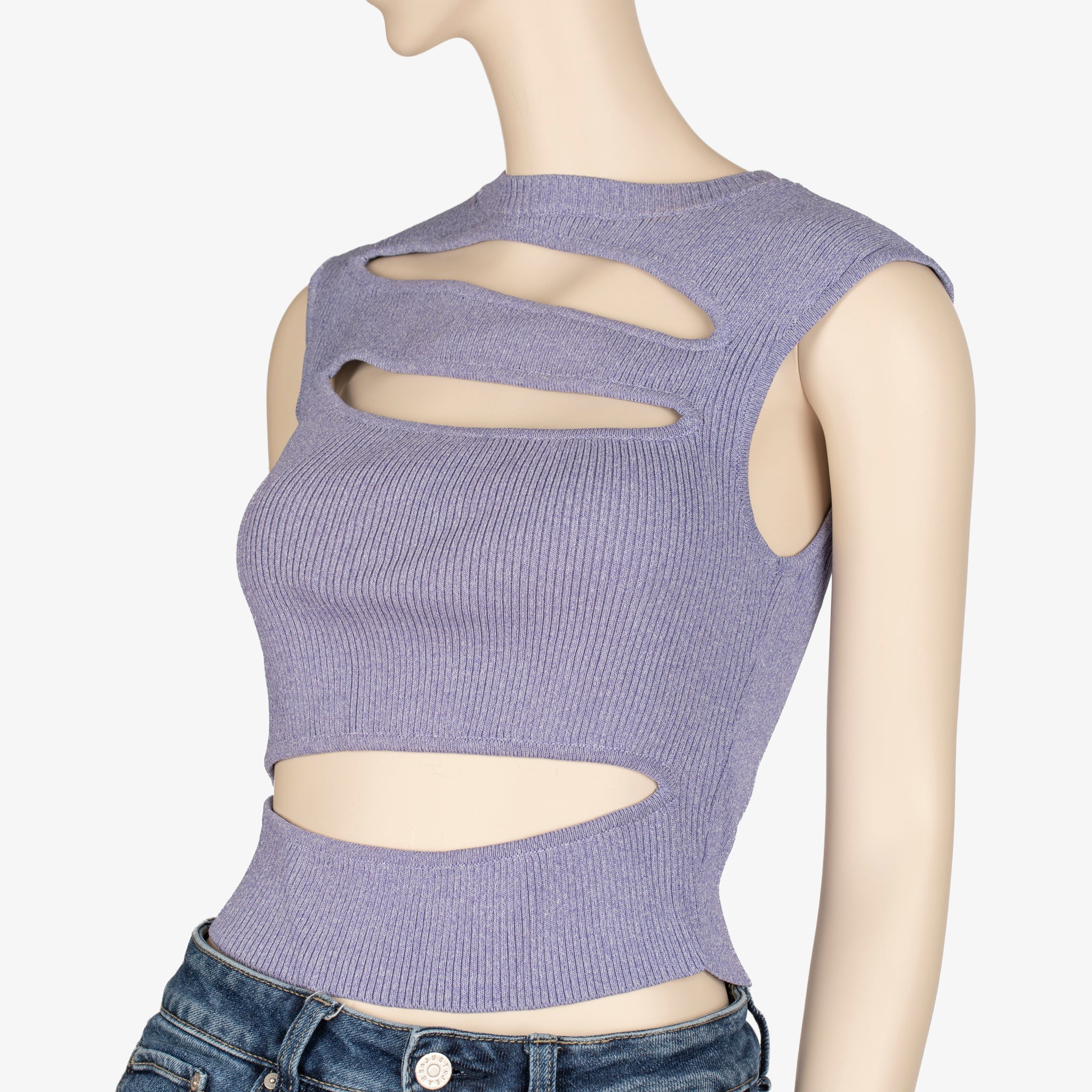 Christopher Esber Lilac Ribbed Cut-Out Top – Size S