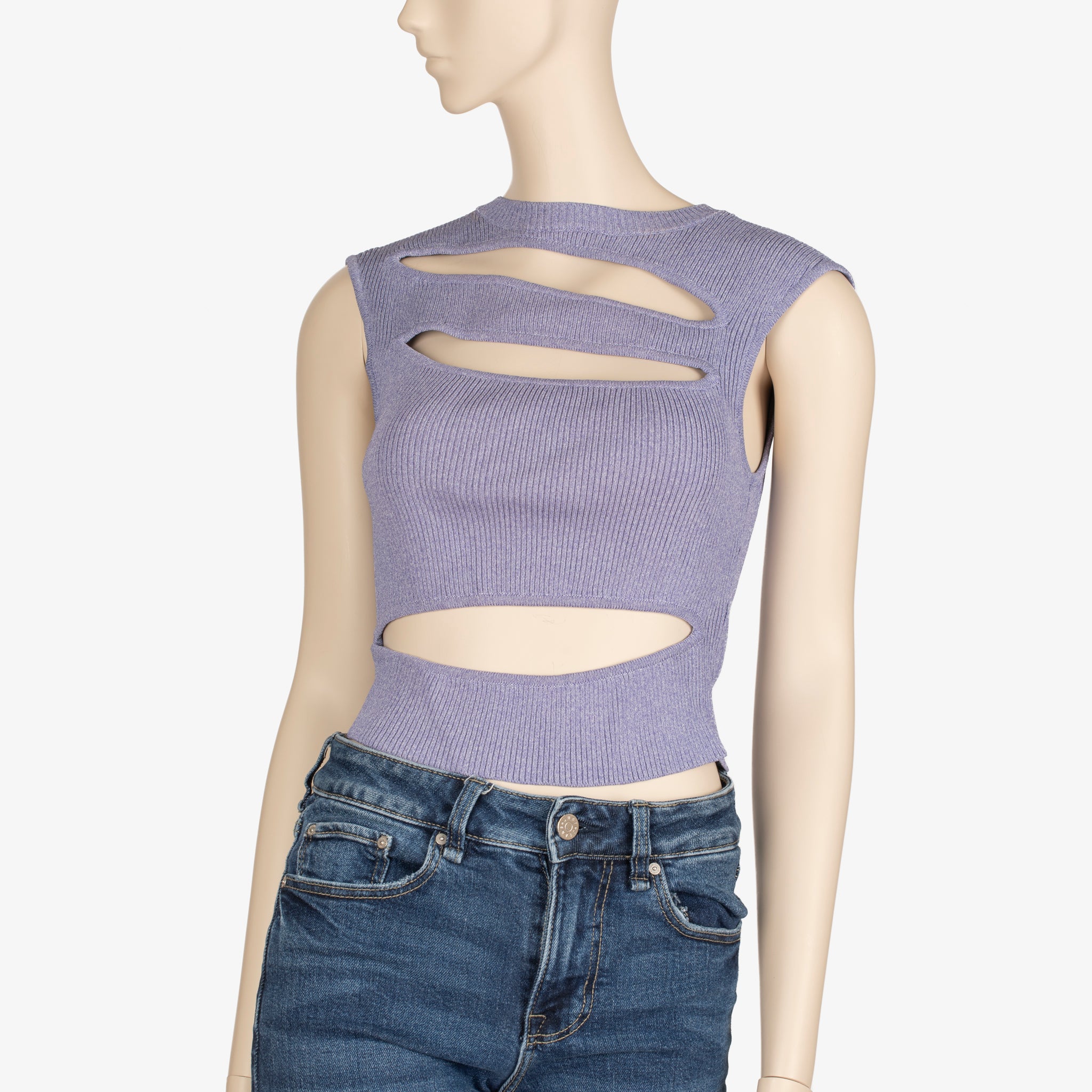 Christopher Esber Lilac Ribbed Cut-Out Top – Size S