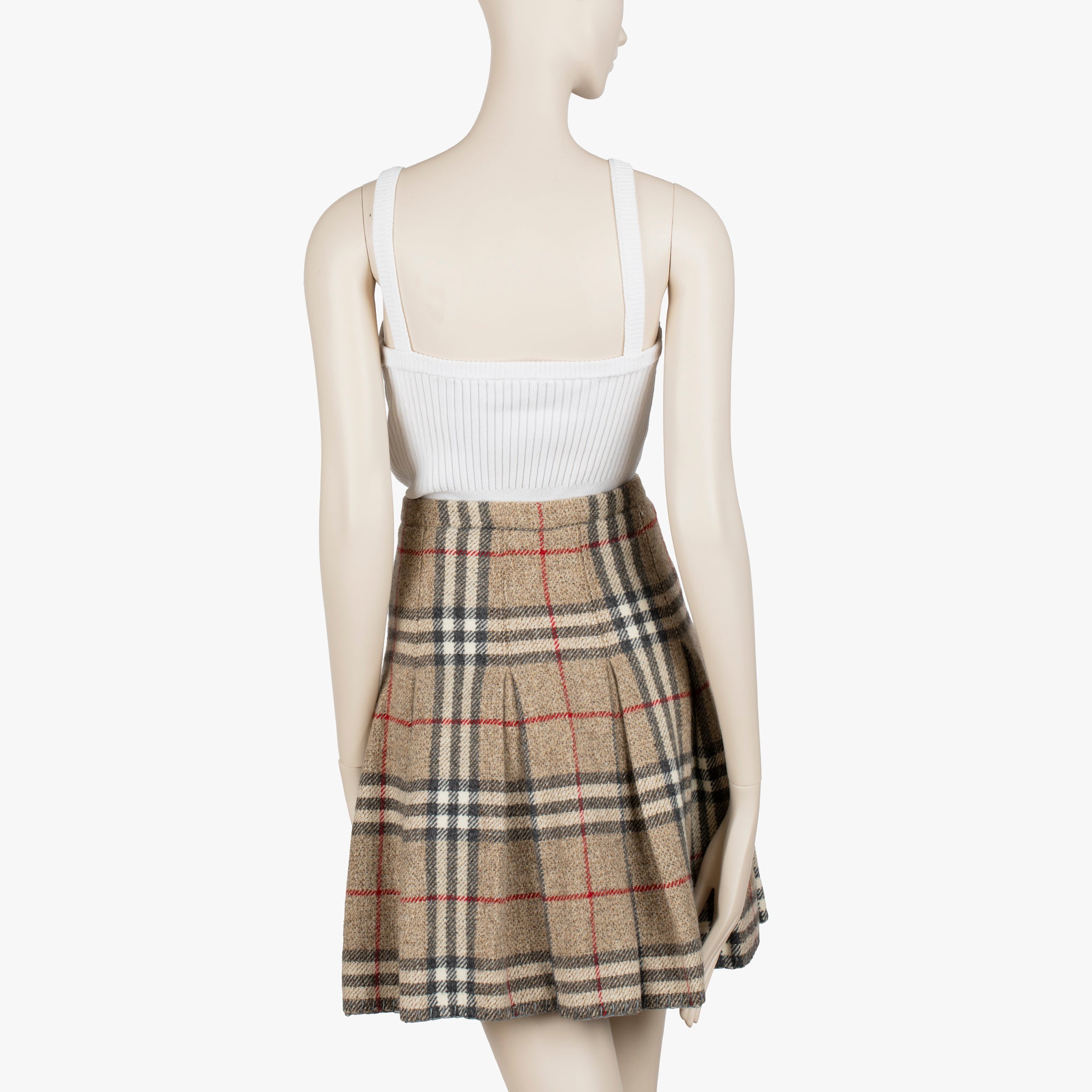 Burberry Pleated Check Beige Wool Skirt - Size 38 IT