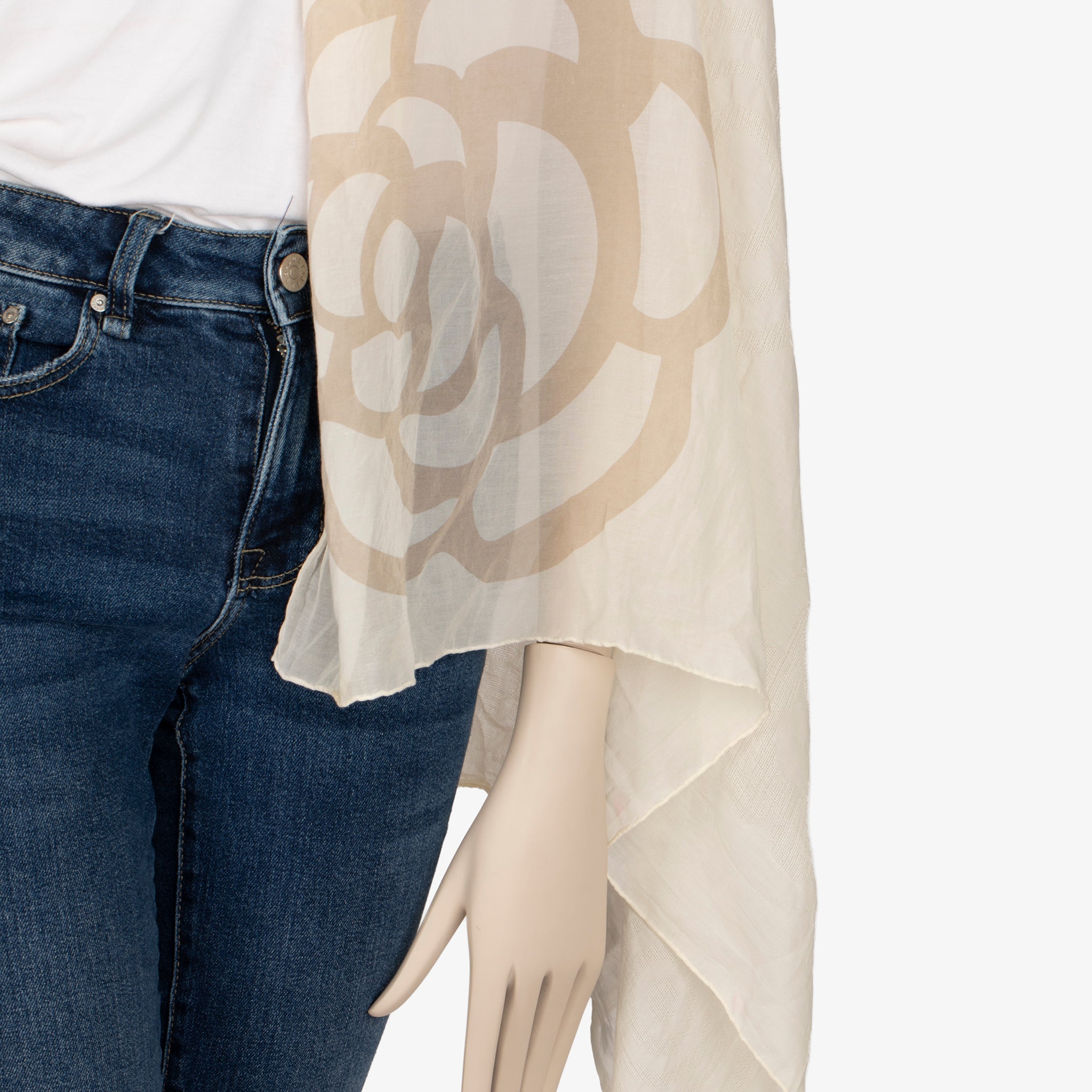 Chanel Ivory Camellia Print Scarf – Sheer Floral Shawl Wrap