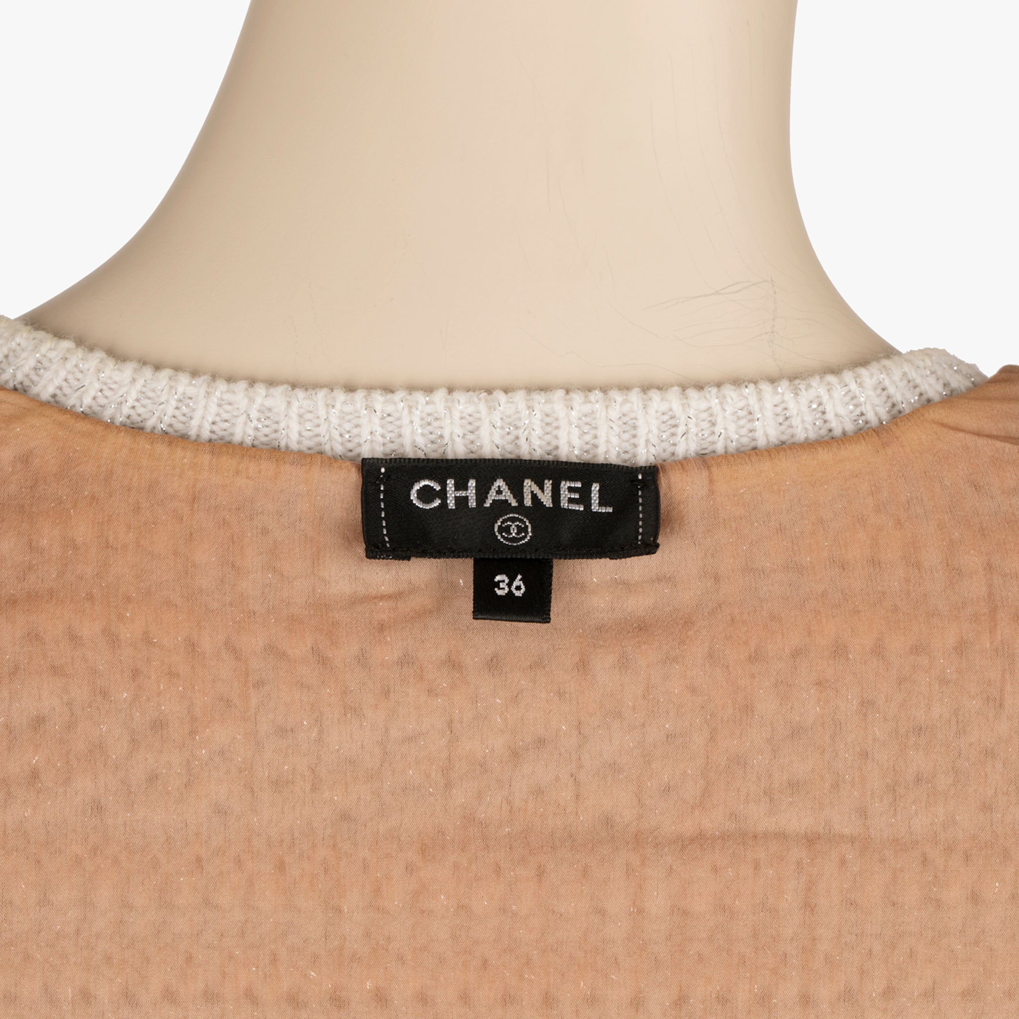 Chanel Ivory Crochet Sleeveless Mini Dress with CC Buttons – Size FR 36