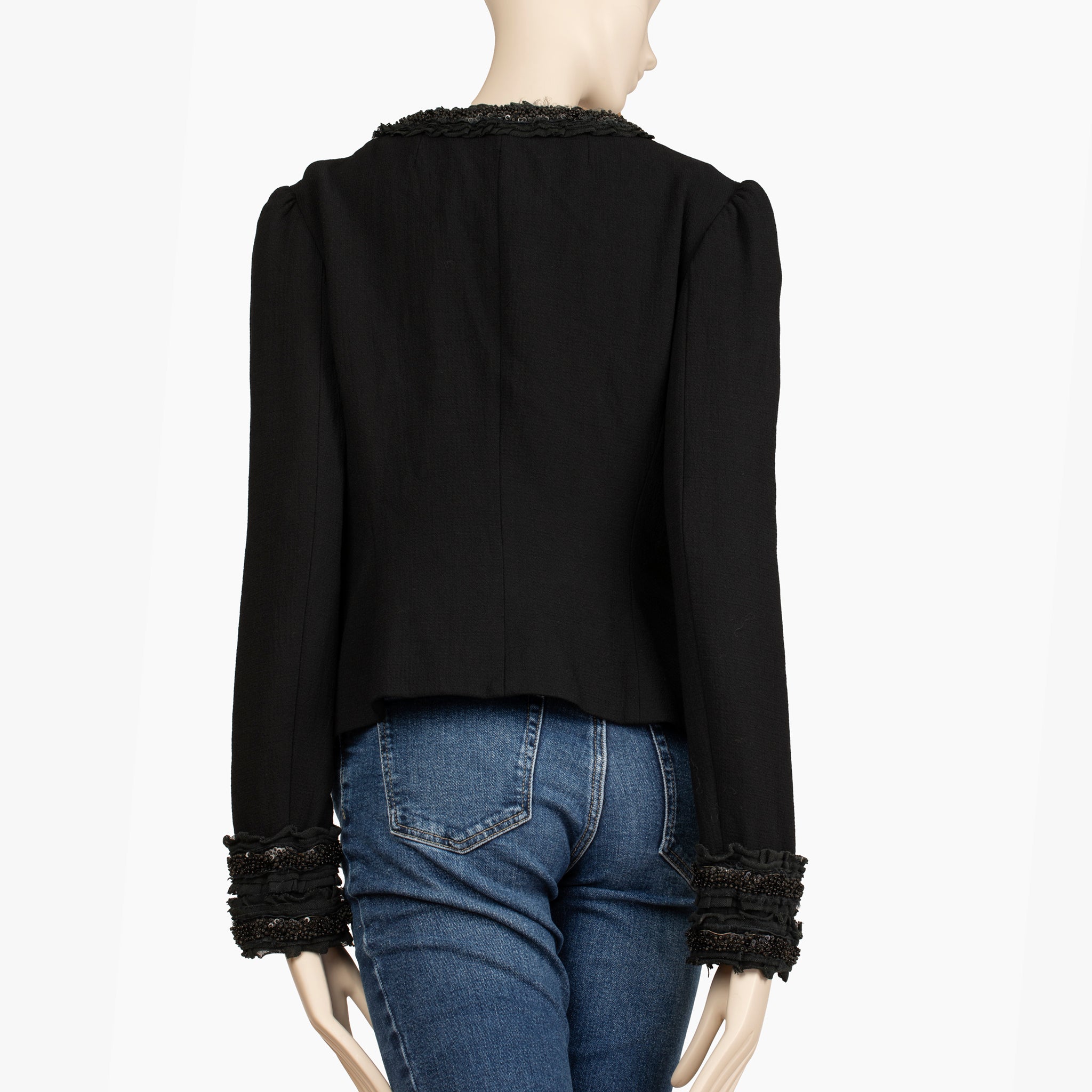 Dolce & Gabbana Black Embellished Collar and Cuff Cropped Jacket – Size 40 IT
