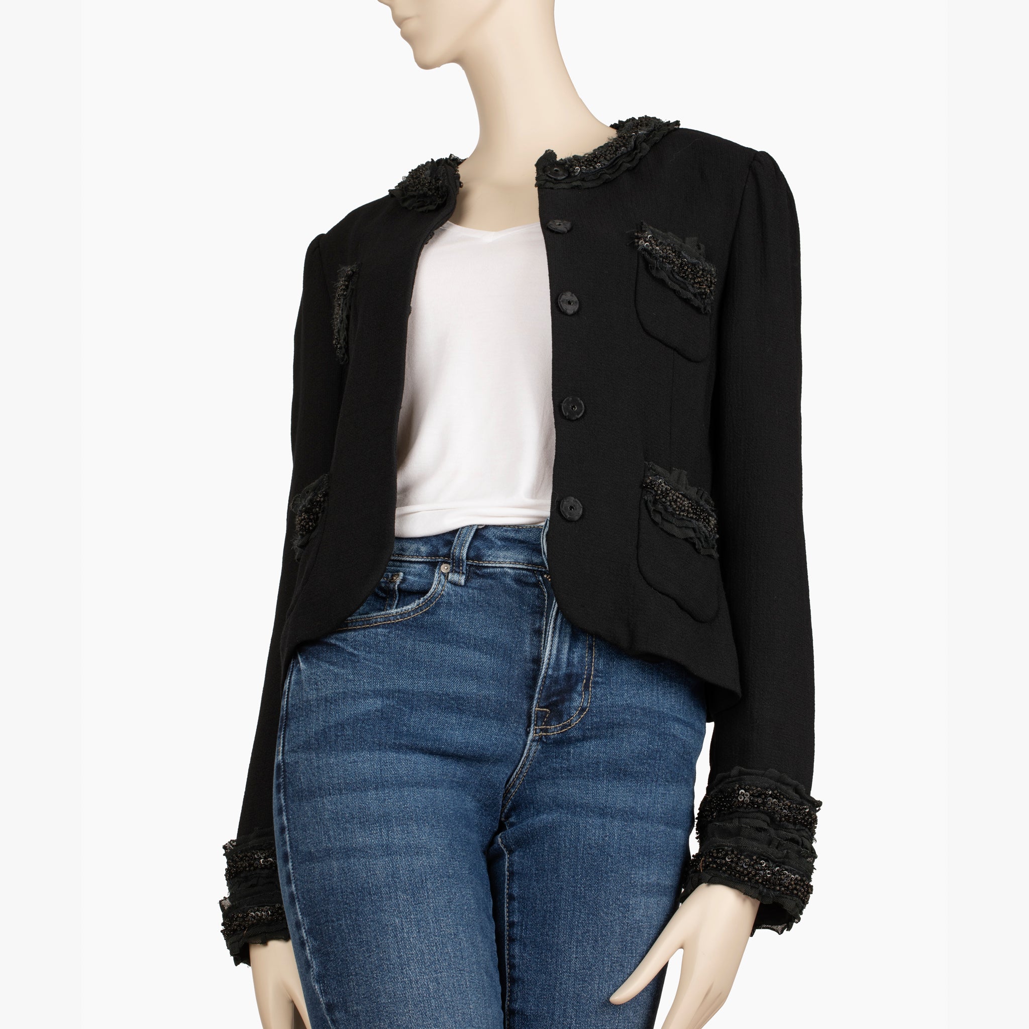Dolce & Gabbana Black Embellished Collar and Cuff Cropped Jacket – Size 40 IT