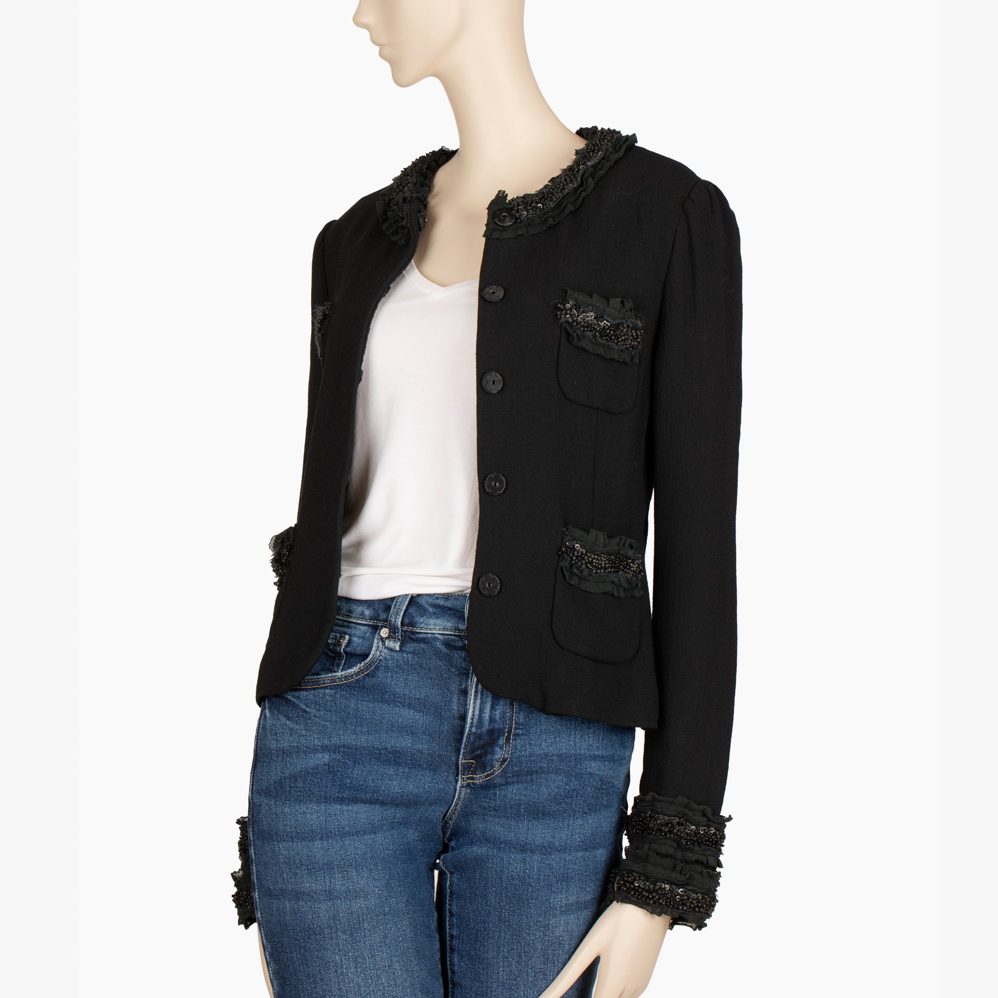 Dolce & Gabbana Black Embellished Collar and Cuff Cropped Jacket – Size 40 IT