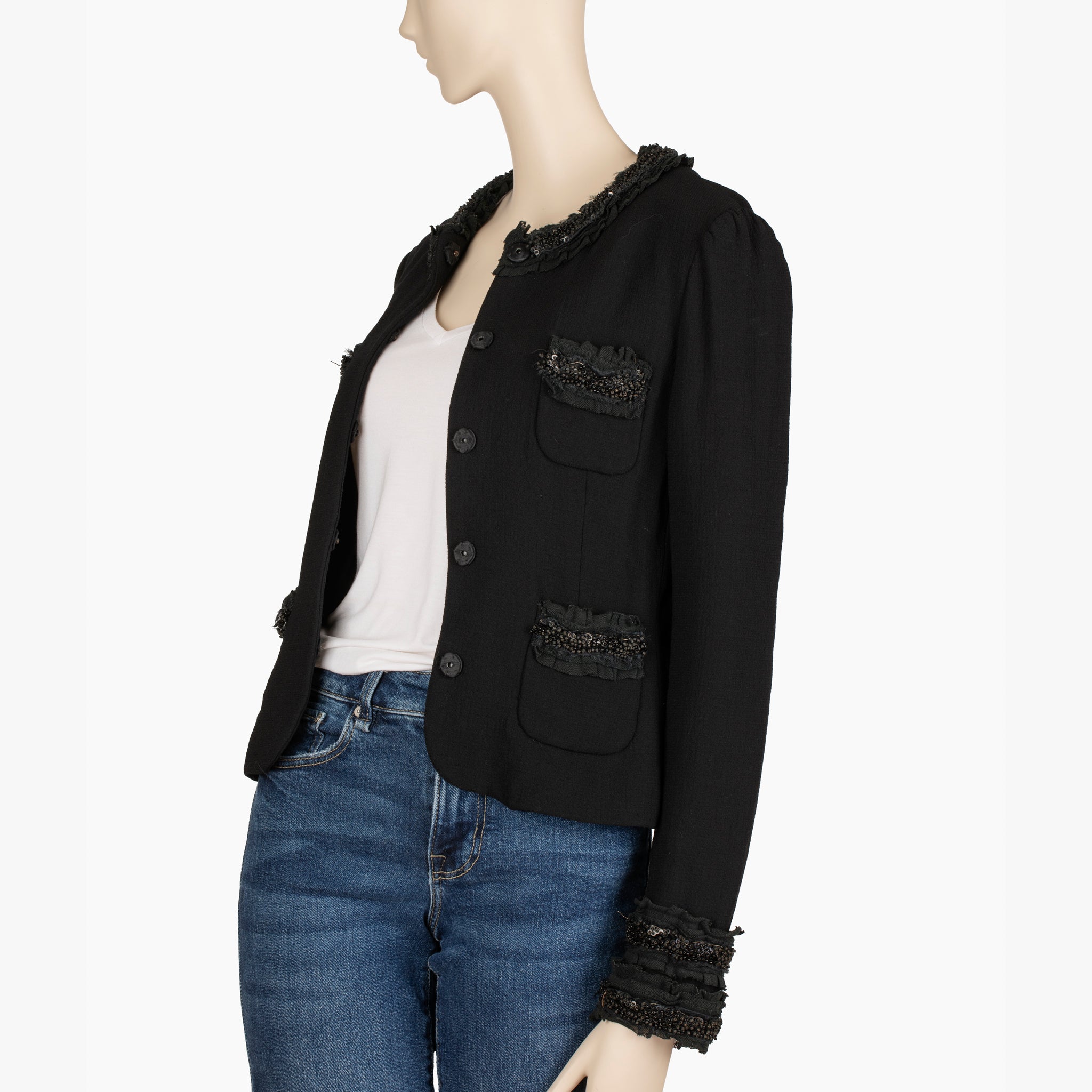 Dolce & Gabbana Black Embellished Collar and Cuff Cropped Jacket – Size 40 IT