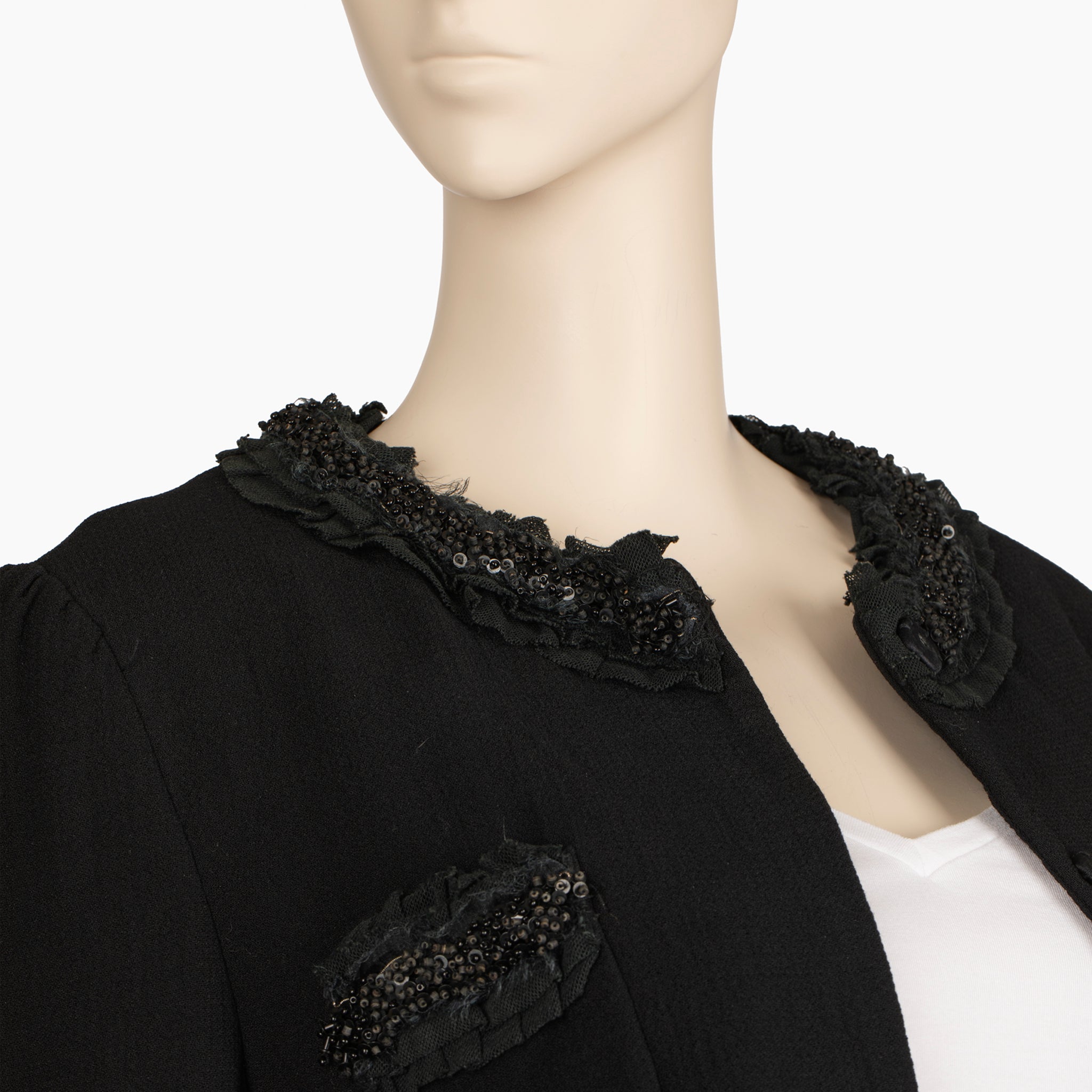 Dolce & Gabbana Black Embellished Collar and Cuff Cropped Jacket – Size 40 IT